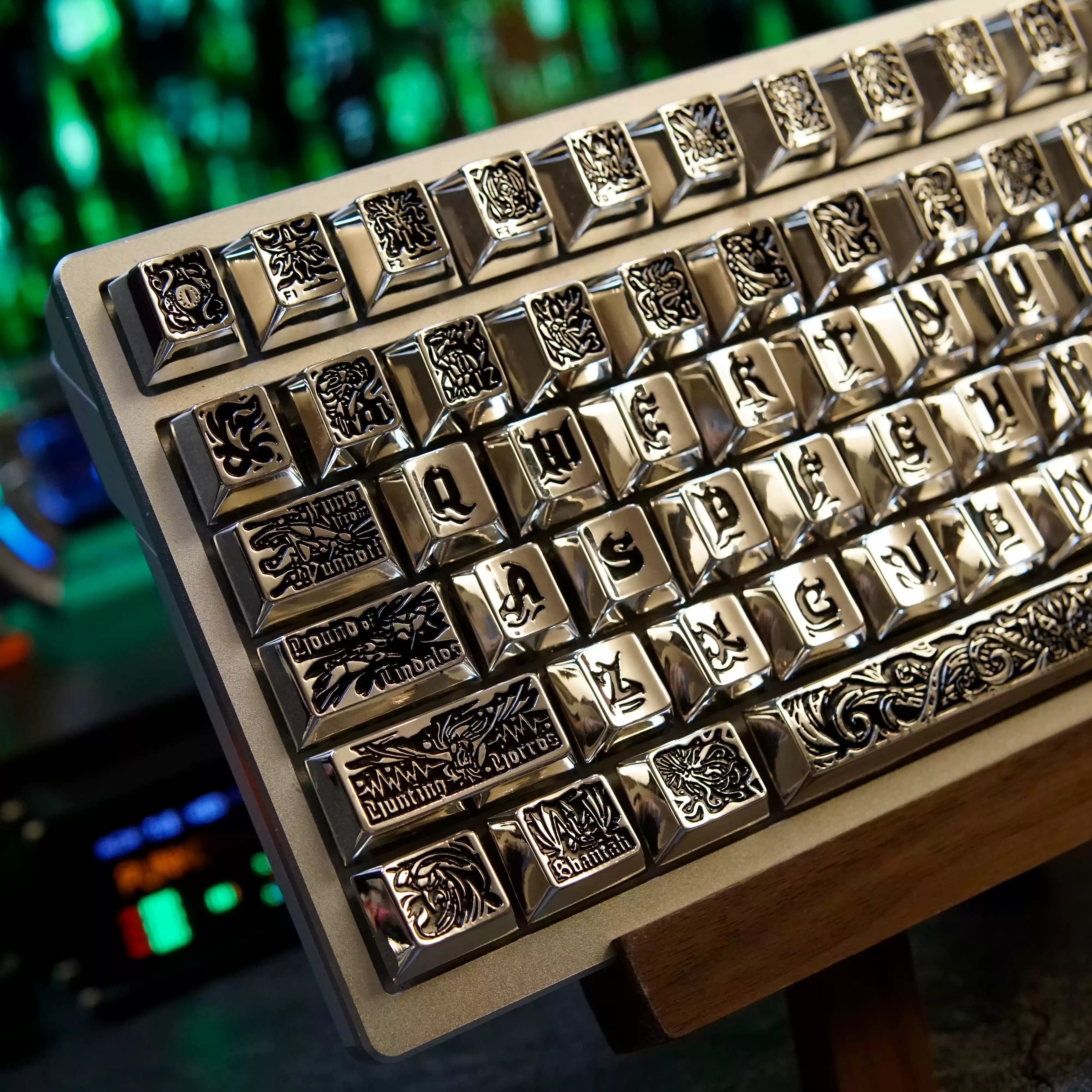 Ancient God Themed Metal Keycap Set - Personalized Mechanical Keyboard Accessories (Silver) for Gaming & Typing Enthusiasts