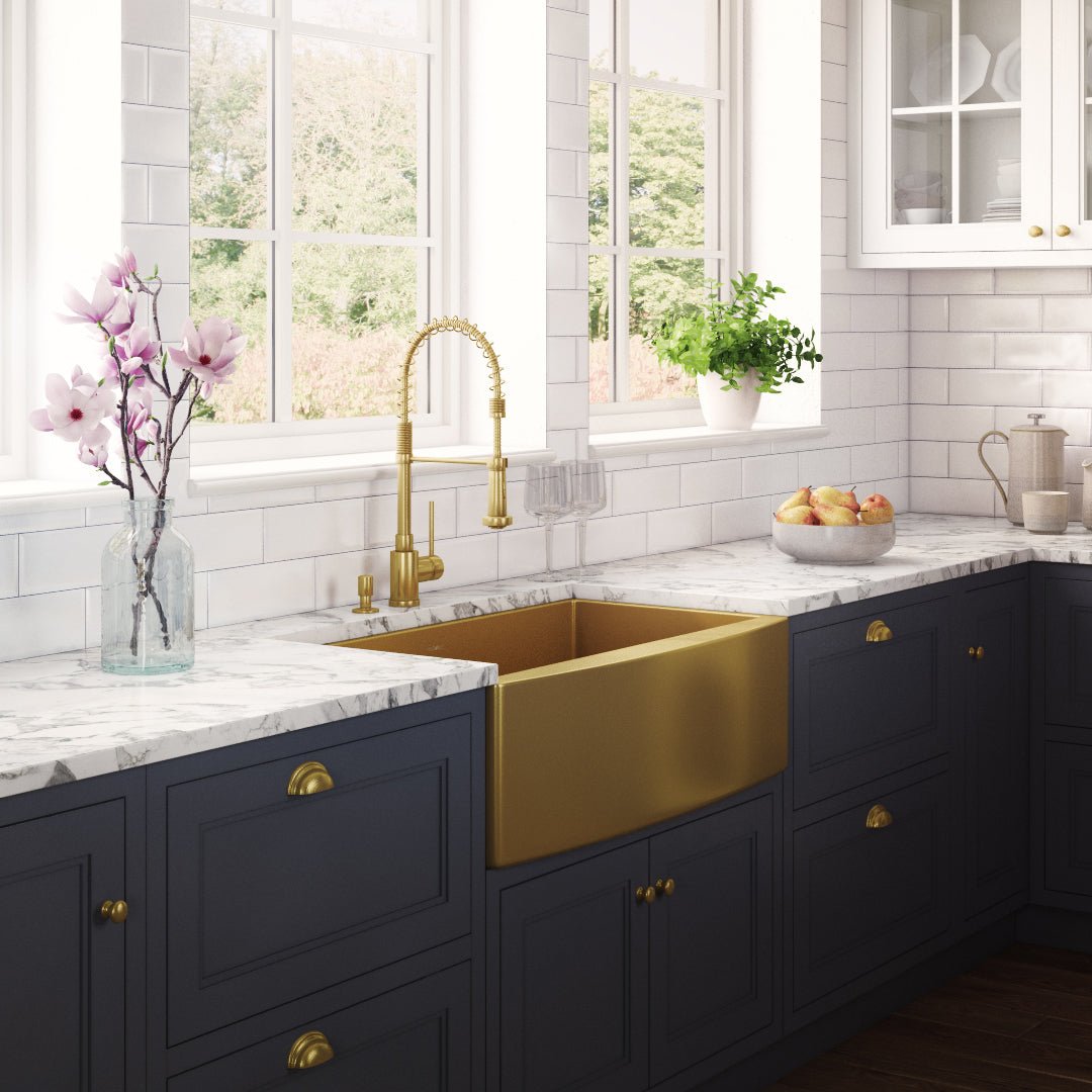 36 Inch Apron Front Farmhouse Kitchen Sink - Brass Tone Matte Gold Stainless Steel Single Bowl for Modern Farmhouse & Rustic Kitchen Decor | Perfect for Cooking, Washing Dishes & Food Prep
