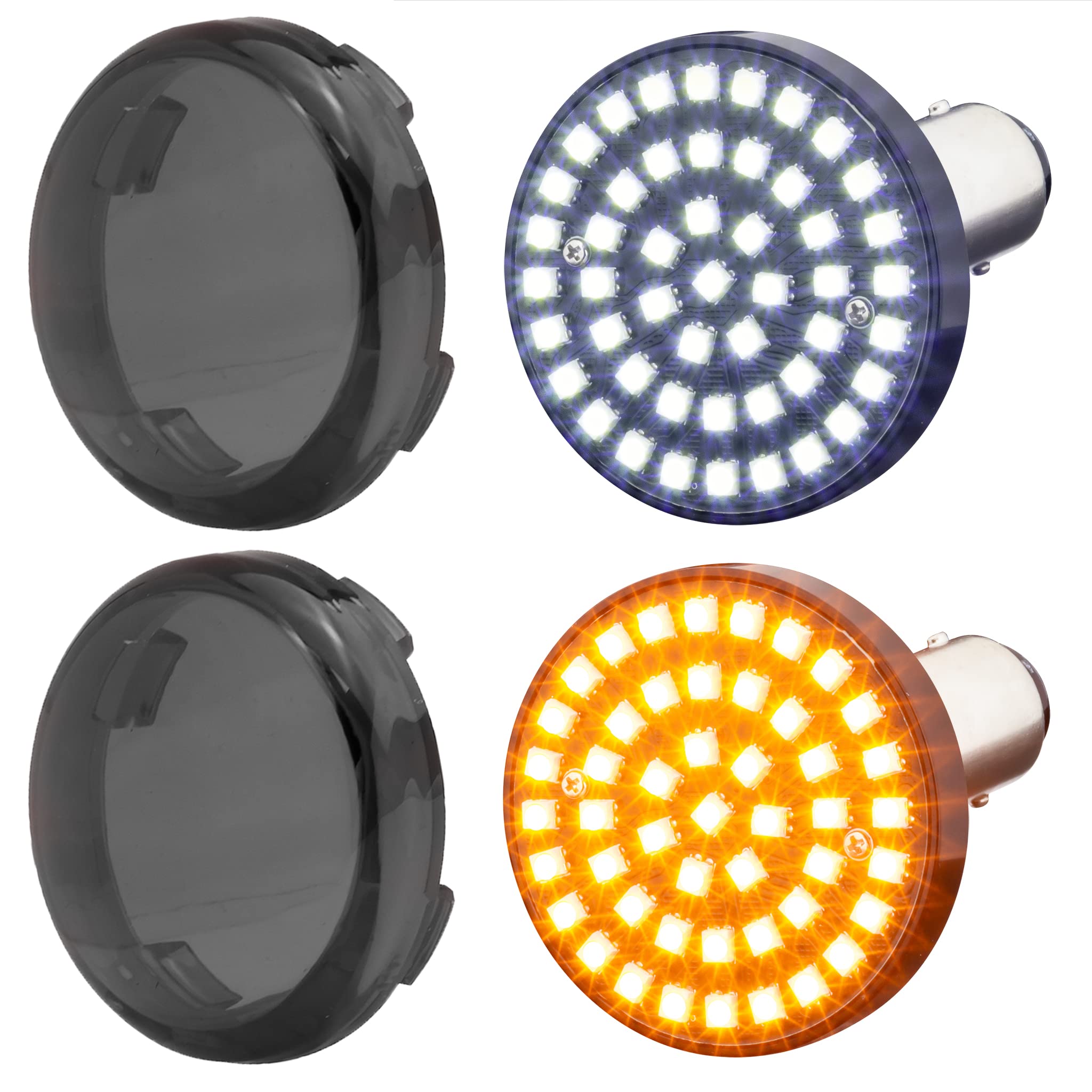 Eagle Lights 8748SB-1157Y-S 2 Inch SUNBURST LED Turn Signals with White Running Lights for Harley Davidson Motorcycles - 2