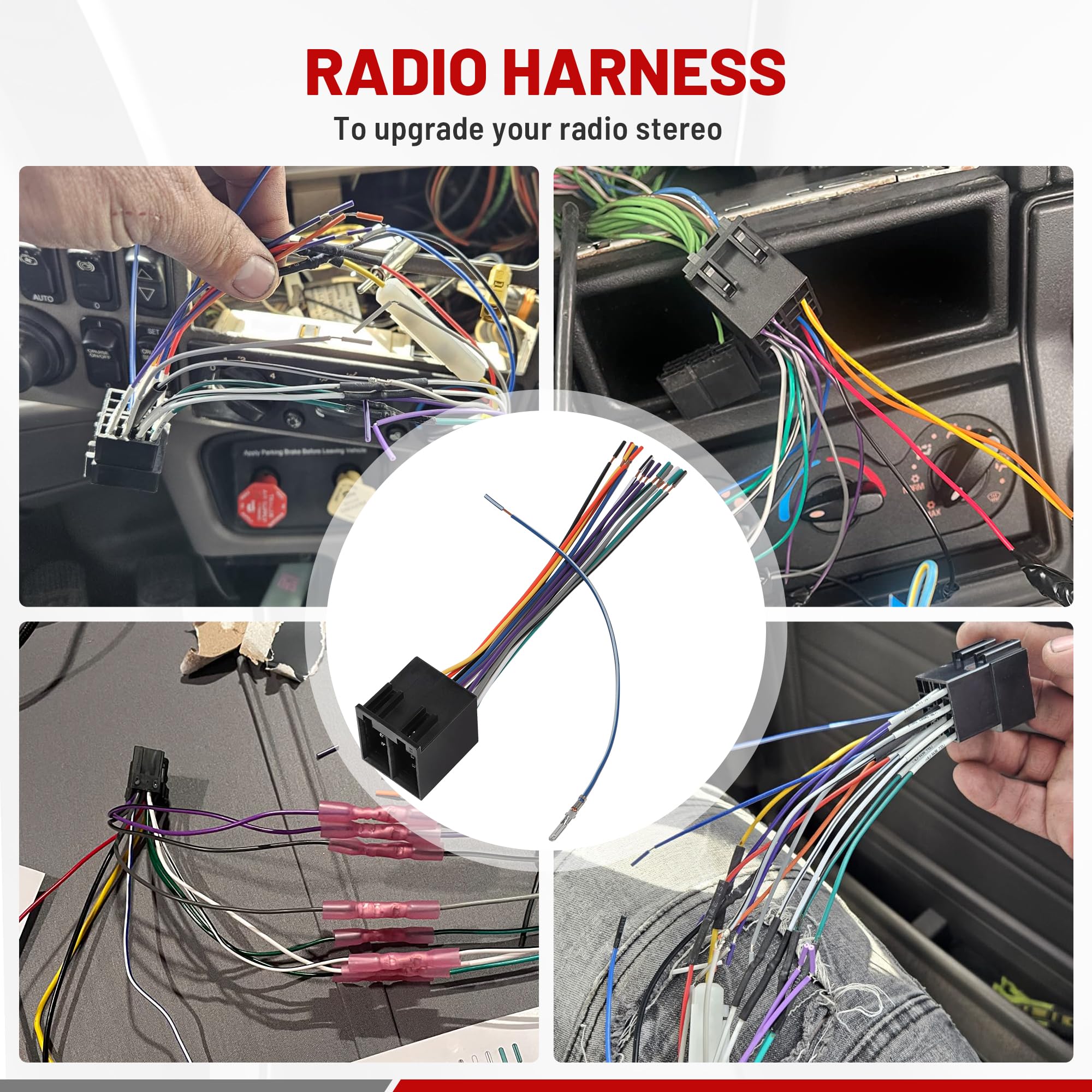 RED WOLF 16 Pin ISO Radio Wiring Harness Connector - Compatible with Freightliner, Peterbilt, Mack & Kenworth Trucks - Aftermarket Stereo/CD Player Installation Adapter for Pioneer & Kenwood - Perfect for Truck Upgrades & DIY Audio System Installations