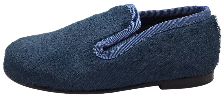 Luccini Boys & Girls Teal Pony Hair Leather-Lined Smoking Loafers - Comfortable School Shoes for Kids | Perfect for Formal Occasions, Parties & Everyday Wear
