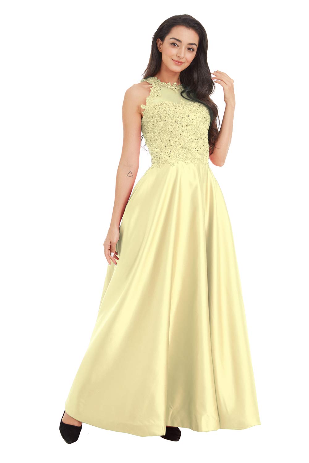 Ailidaw Women's Junior Halter Prom Dresses - Satin Ball Gowns with Beaded Applique, Long Formal Evening Party Gowns with Pockets - Perfect for Prom, Homecoming, Quinceañera & Black Tie Events