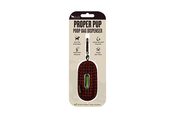 P.L.A.Y. Houndstooth Red/Black Dog Waste Bag Dispenser - Portable Poop Bag Holder for Walking, Hiking & Travel with Your Pet