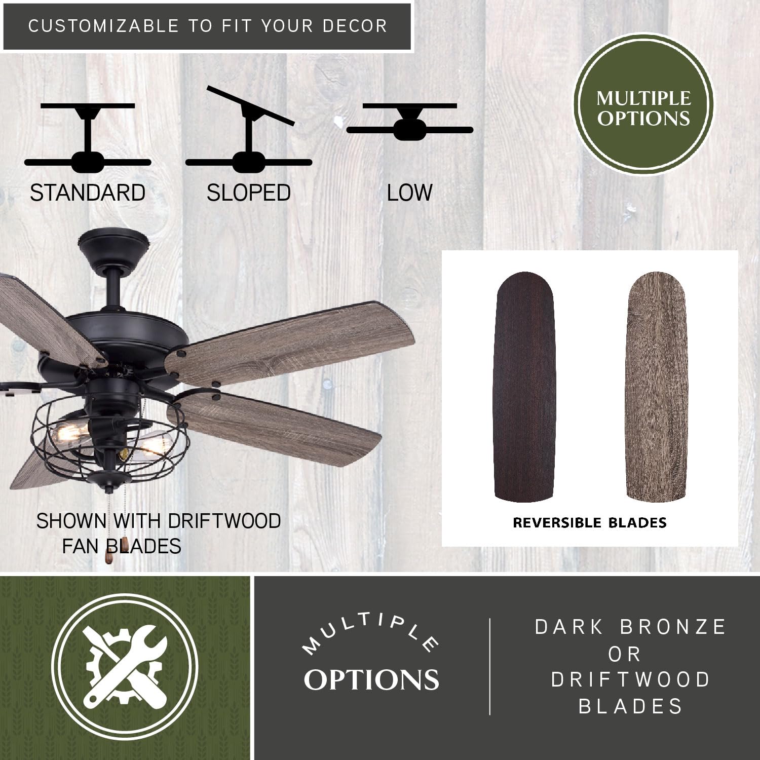 VAXCEL Reed 48-inch Matte Black Farmhouse Ceiling Fan with LED Cage Light Kit & Pull Chains - Perfect for Living Room, Bedroom, and Outdoor Covered Patio