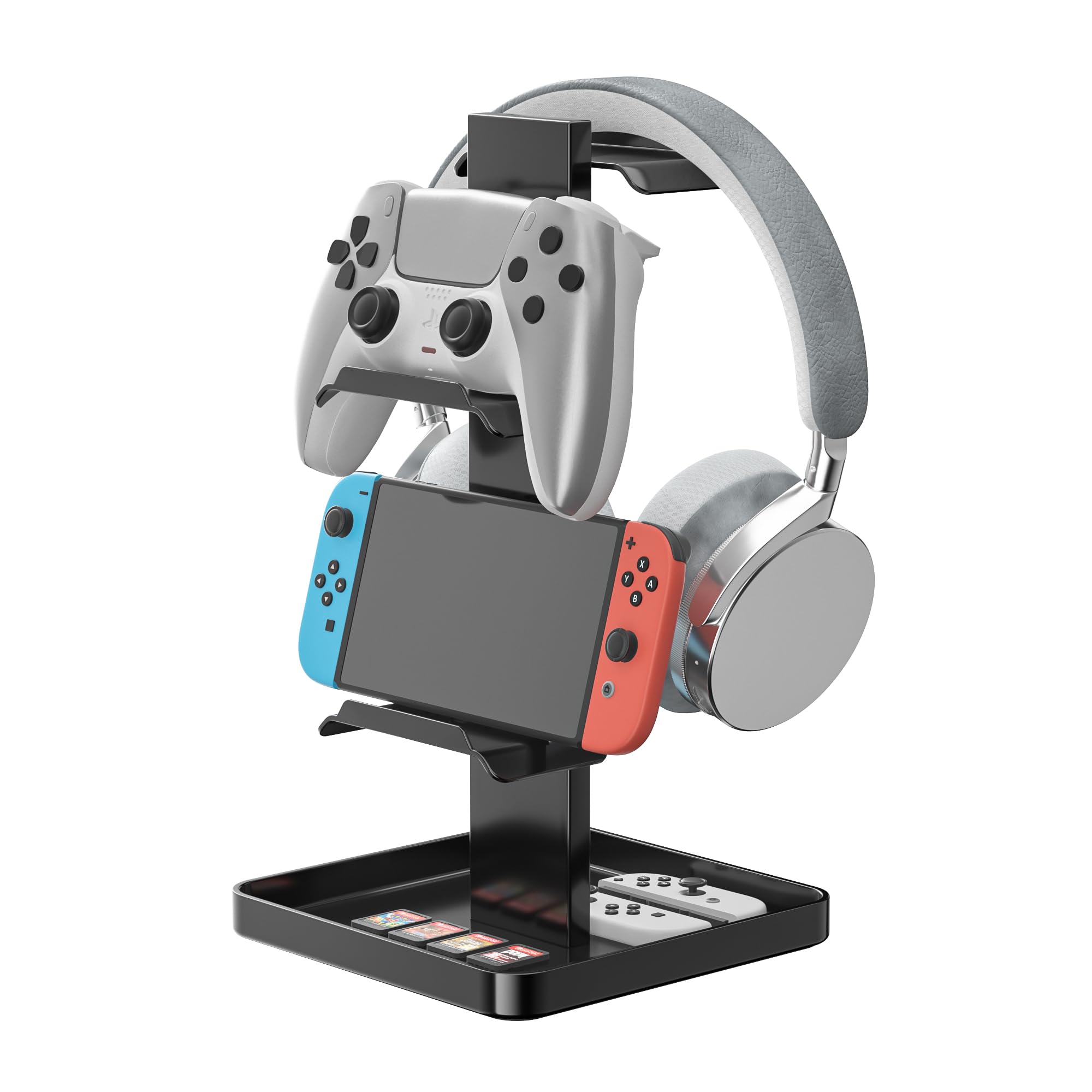 Premium Metal Headphone Stand with Controller Holder - Upgraded Stability Gaming Headset Stand with Bottom Storage for Headphones, Switch, iPad, PS4, PS5 & Mobile Phones | Perfect for Gaming Setup & Workspace Organization
