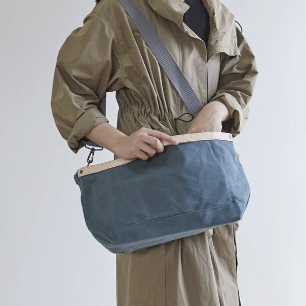 Kurashiki Hampu Canvas Shoulder Bag - Khaki Japanese Style Tote for Women & Men | Durable Cotton Crossbody Bag for Travel, Work & Everyday Use