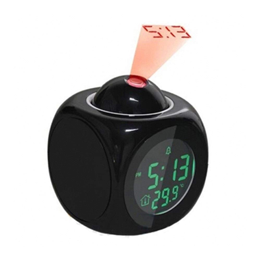 Modern Stylish Digital Alarm Clock with LCD Display, LED Backlight, Snooze Function & Weather Projector - Perfect for Bedroom, Office, Travel (Black)