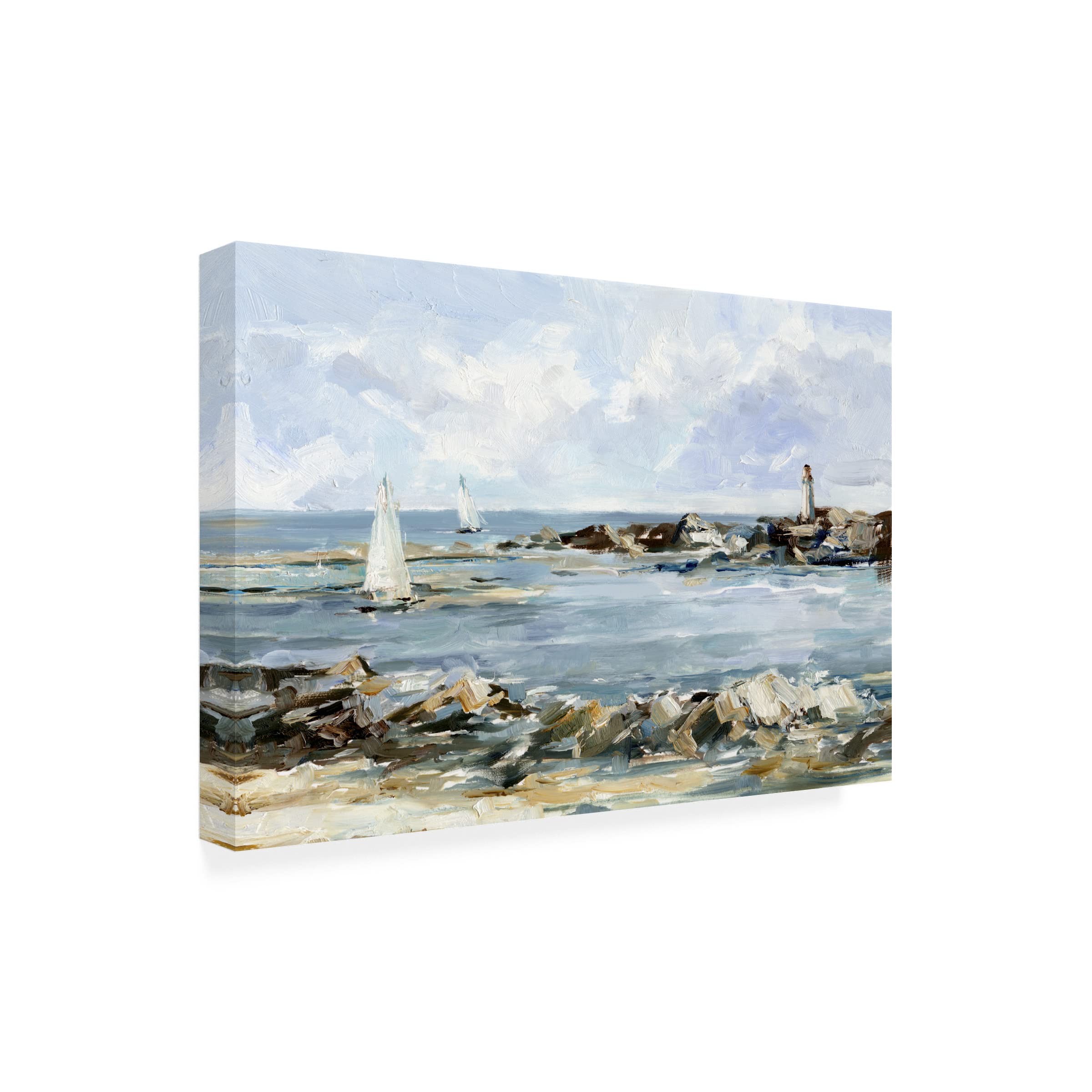 Trademark Fine Art 'Rocky Shore Coastline II' by Ethan Harper - Stretched Canvas Wall Art for Living Room, Bedroom & Office Decor - Coastal Landscape Painting for Beach House & Nautical Theme