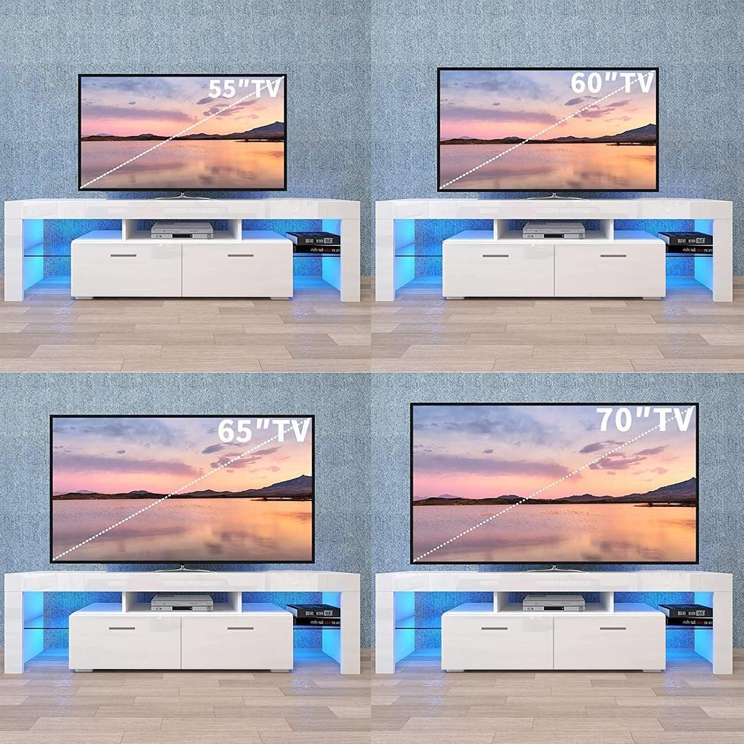 65 Inch TV Stand with LED Lights - 20 Color Effects, Modern Entertainment Center with Storage Drawers & Shelves, Perfect for Living Room, Home Theater & Gaming Setup
