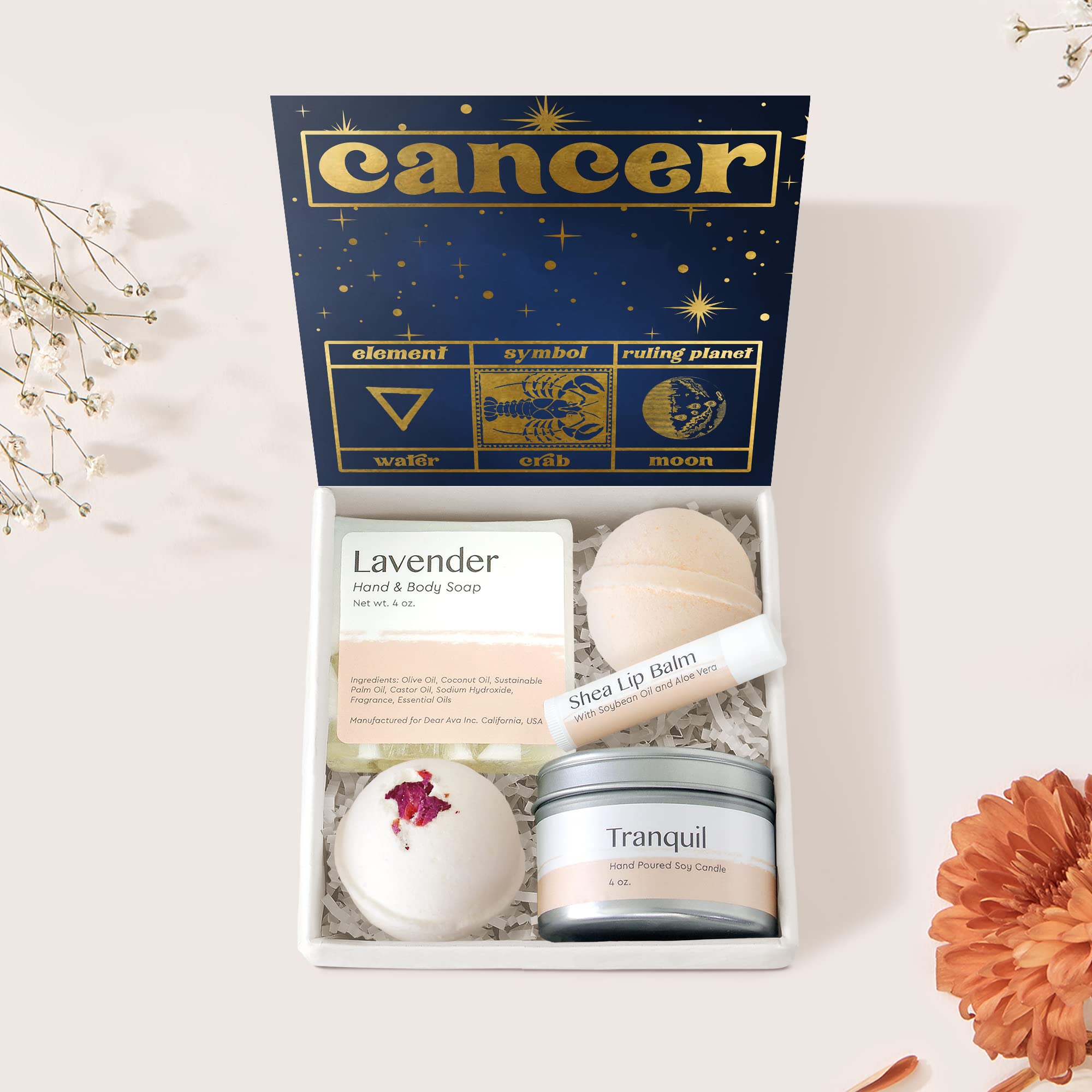 Dear Ava Organic Spa Gift Set for Women - Luxury Anti-Stress Bath & Body Care Kit with Heartfelt Card - Perfect Birthday, Cancer Support & Self-Care Relaxation Gift - Ideal for Home Spa Nights & Thoughtful Present Giving