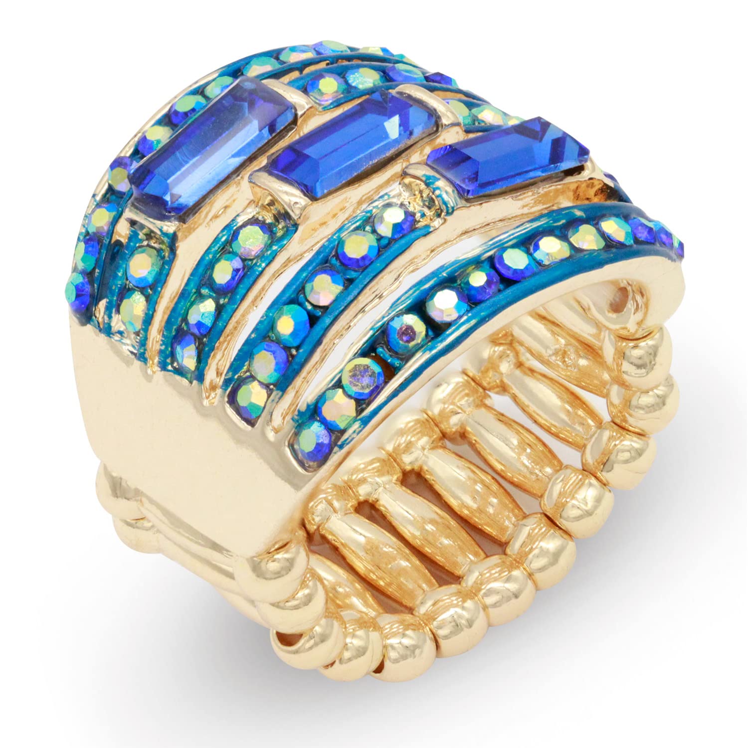 Lavencious 5 Rows Crystal Stretch Rings for Women - Adjustable Statement Jewelry for Party, Wedding & Everyday Wear