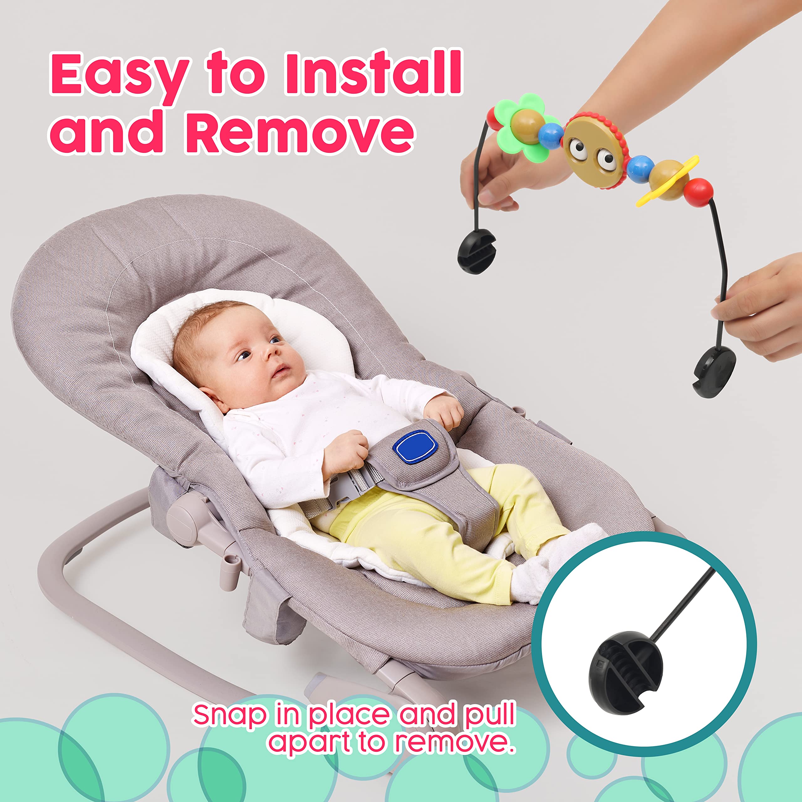 Googly Eyes Toy Bar for Baby Bouncer - Musical & Tinkling Balls, Safe Plastic Baby Bouncer Accessory - Easy to Install for Playtime & Sensory Development