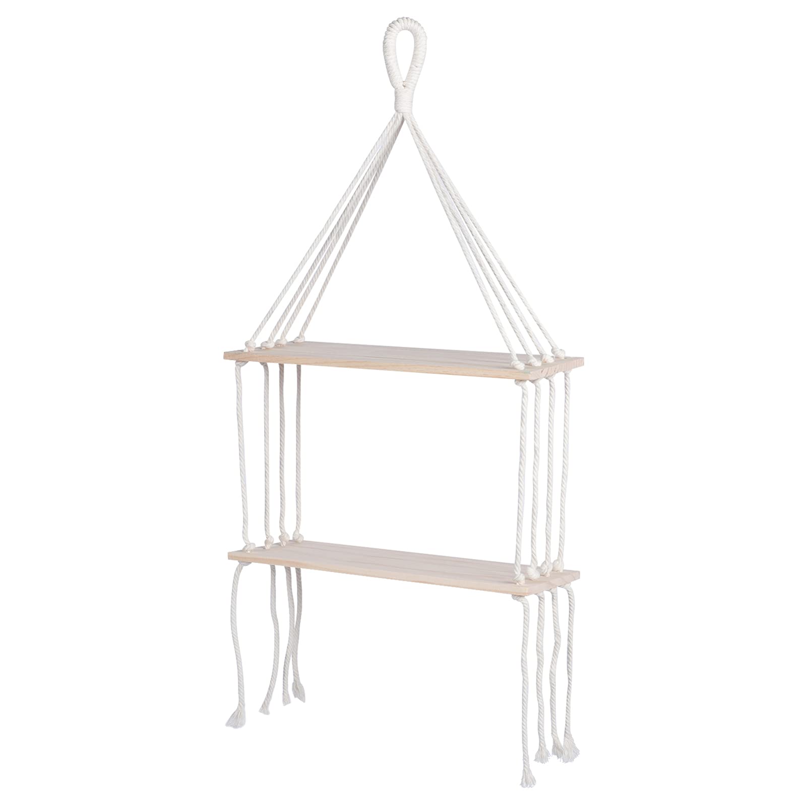 Macrame Hanging Wall Shelves - 2 Tier Rustic Wood Floating Shelf with Woven Rope Hanger for Photo Frames, Small Plants & Home Decor | Indoor Hanging Planters for Living Room, Bedroom & Boho Style Decor