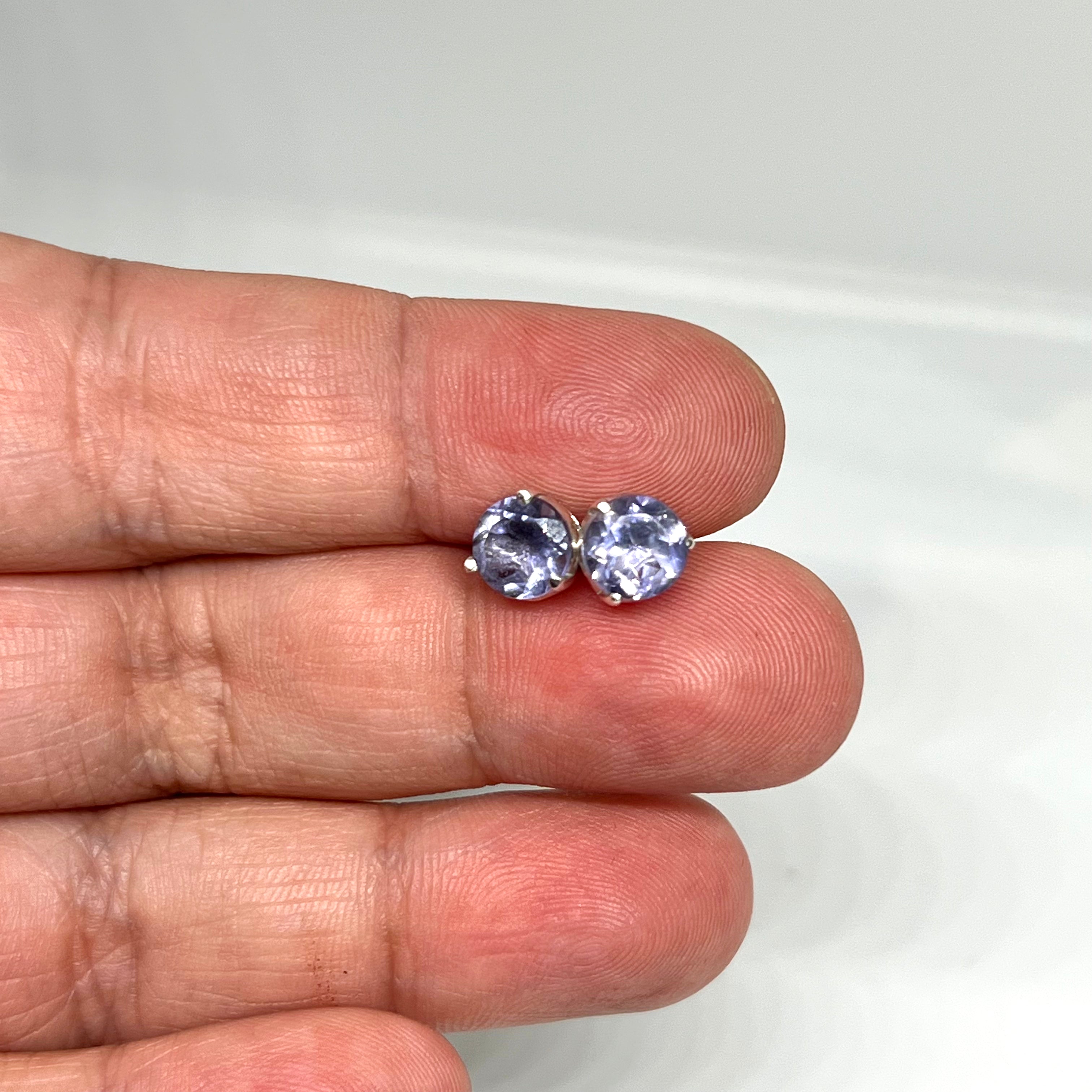 7mm Round Faceted Gemstone Stud Earrings - 3 Prong Set for Women (PSE006) | Perfect for Everyday Wear, Parties & Gifts