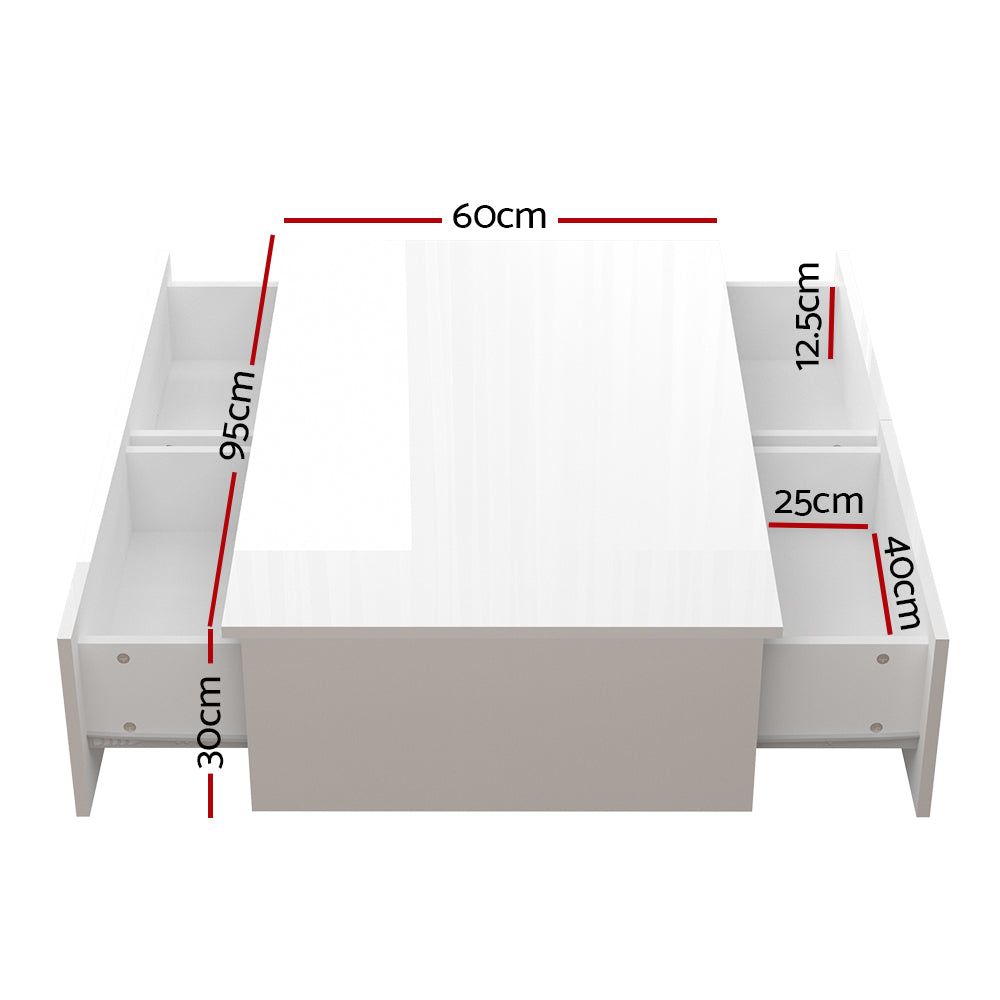 Modern White High Gloss Coffee Table with 4 Storage Drawers - Living Room Furniture for Small Spaces & Home Decor