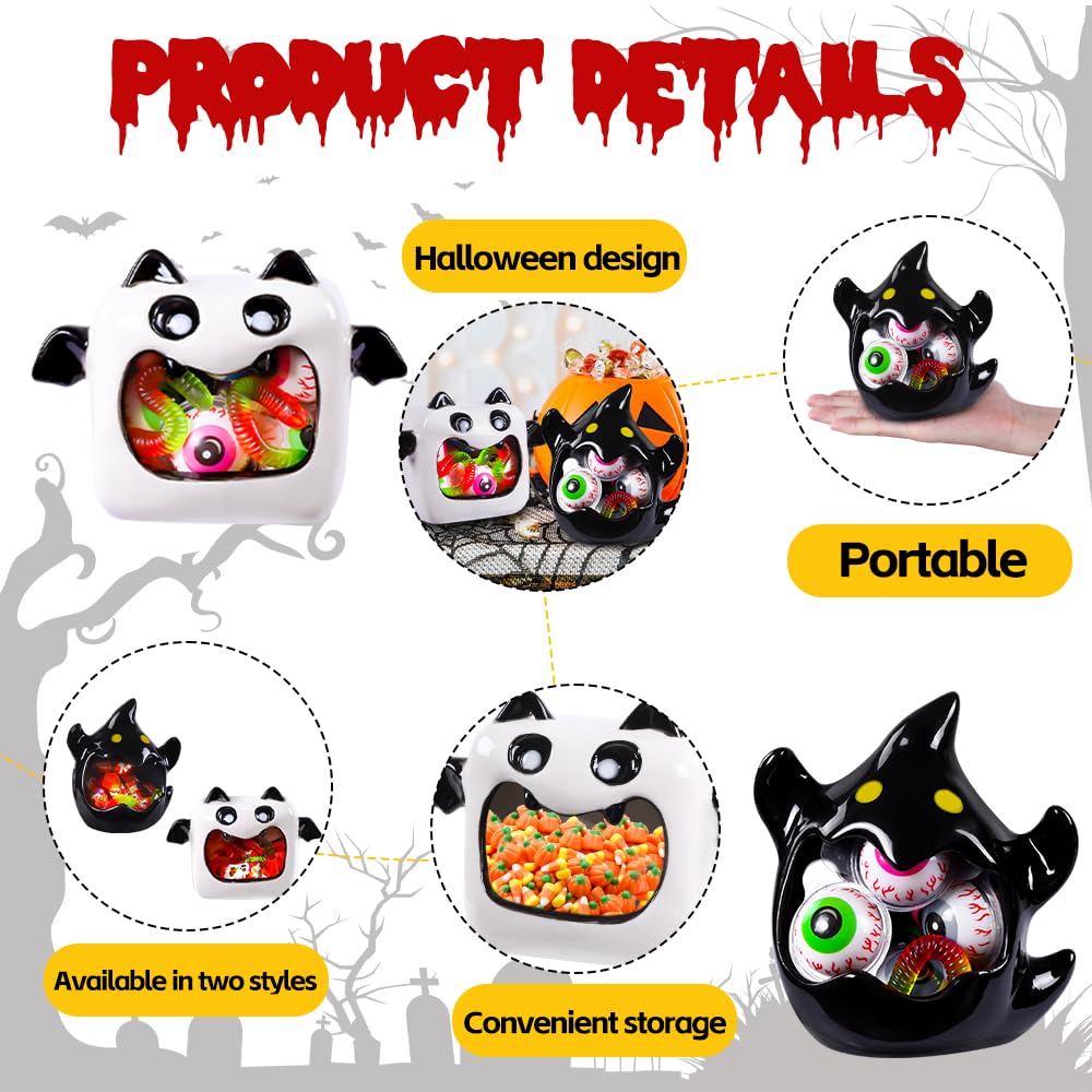 2-Pack Halloween Ghost Bat Ceramic Candy Bowls - Spooky Candy Dish & Candle Holder for Halloween Party Decor, Tiered Tray Ornament, Home Tableware Decorations - Perfect for Trick-or-Treat, Haunted House Parties & Fall Home Decor