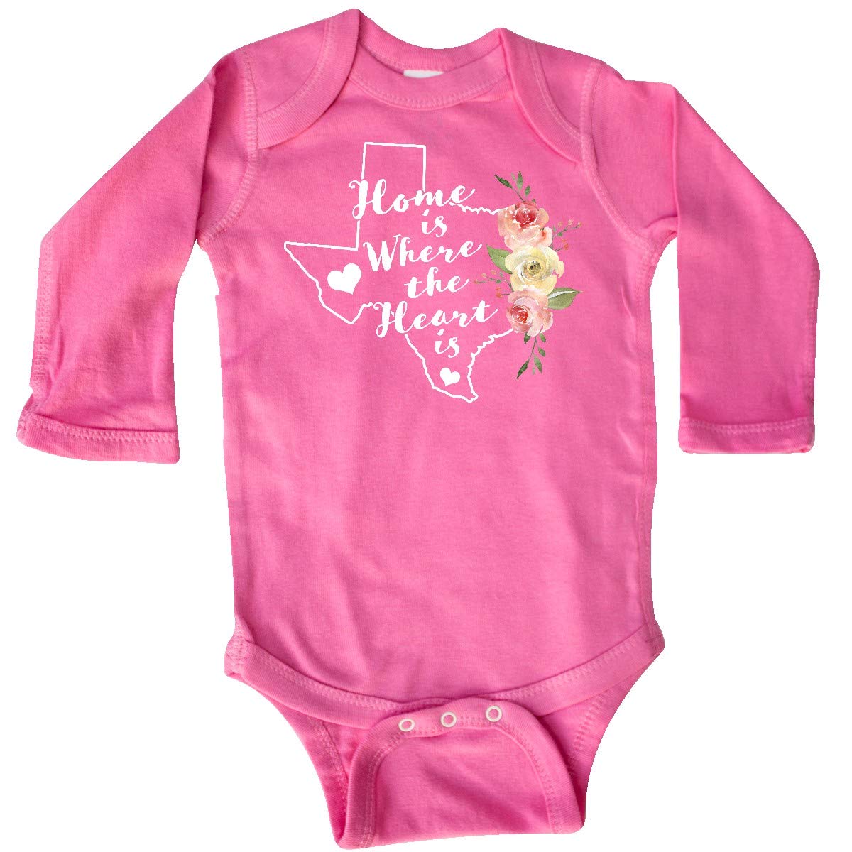 Inktastic Texas Home is Where The Heart is Watercolor Long Sleeve Baby Bodysuit - Perfect for Family Photos, Holidays & Texas-Themed Outfits