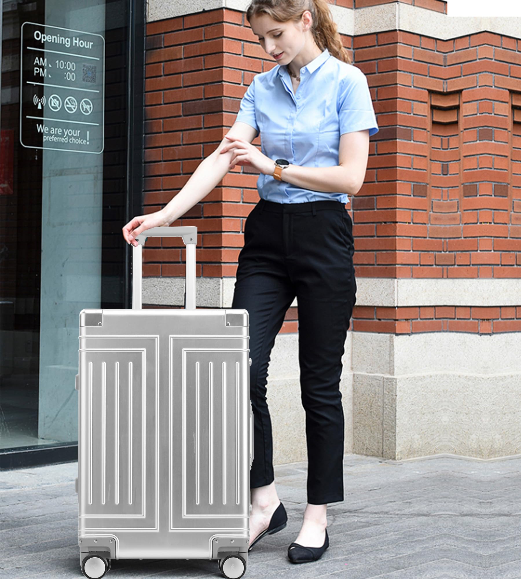 Feilario 20 Inch Aluminum Luggage Hard Shell Carry On Suitcase - Zipperless Design, 360° Spinner Wheels, 4 Anti-Crash Corners - Perfect for Business Travel & Weekend Getaways