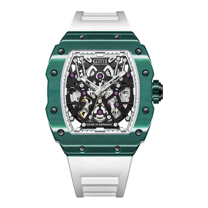 BONEST GATTI Carbon Fiber Automatic Mechanical Watch for Men - Luxury Skeleton Design, Sports Waterproof Wristwatch - Perfect for Business, Casual Wear & Outdoor Activities
