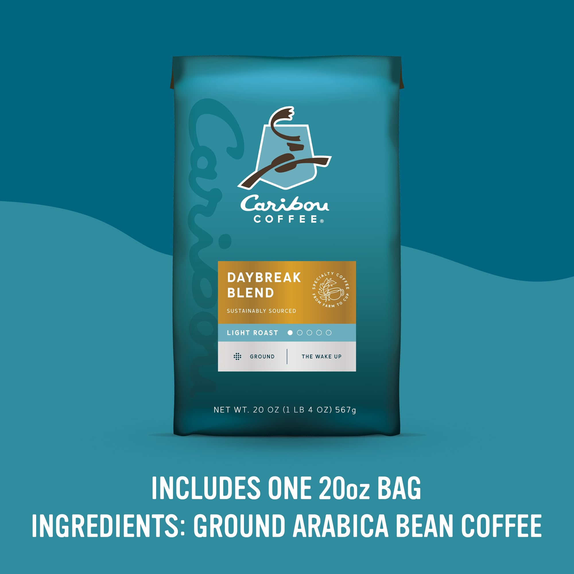Caribou Coffee Light Roast Ground Coffee - Daybreak Morning Blend 20oz Bag (Packaging May Vary) - Premium Breakfast Coffee for Home & Office Brewing
