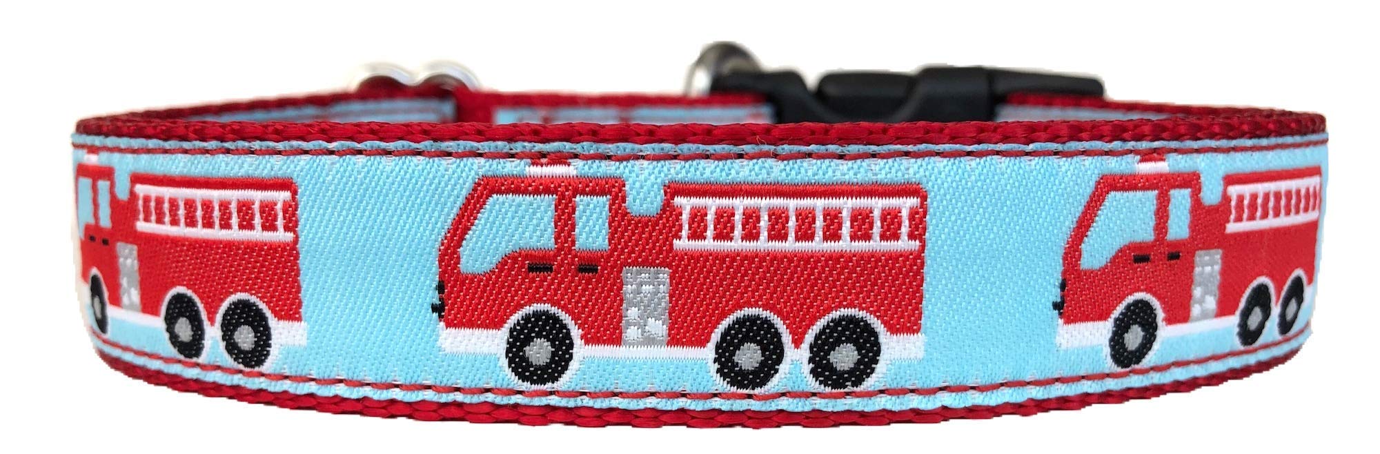 Fire Truck Dog Collar for Medium to Large Dogs | Handmade in USA | Durable Pet Accessory for Walks, Training & Playtime