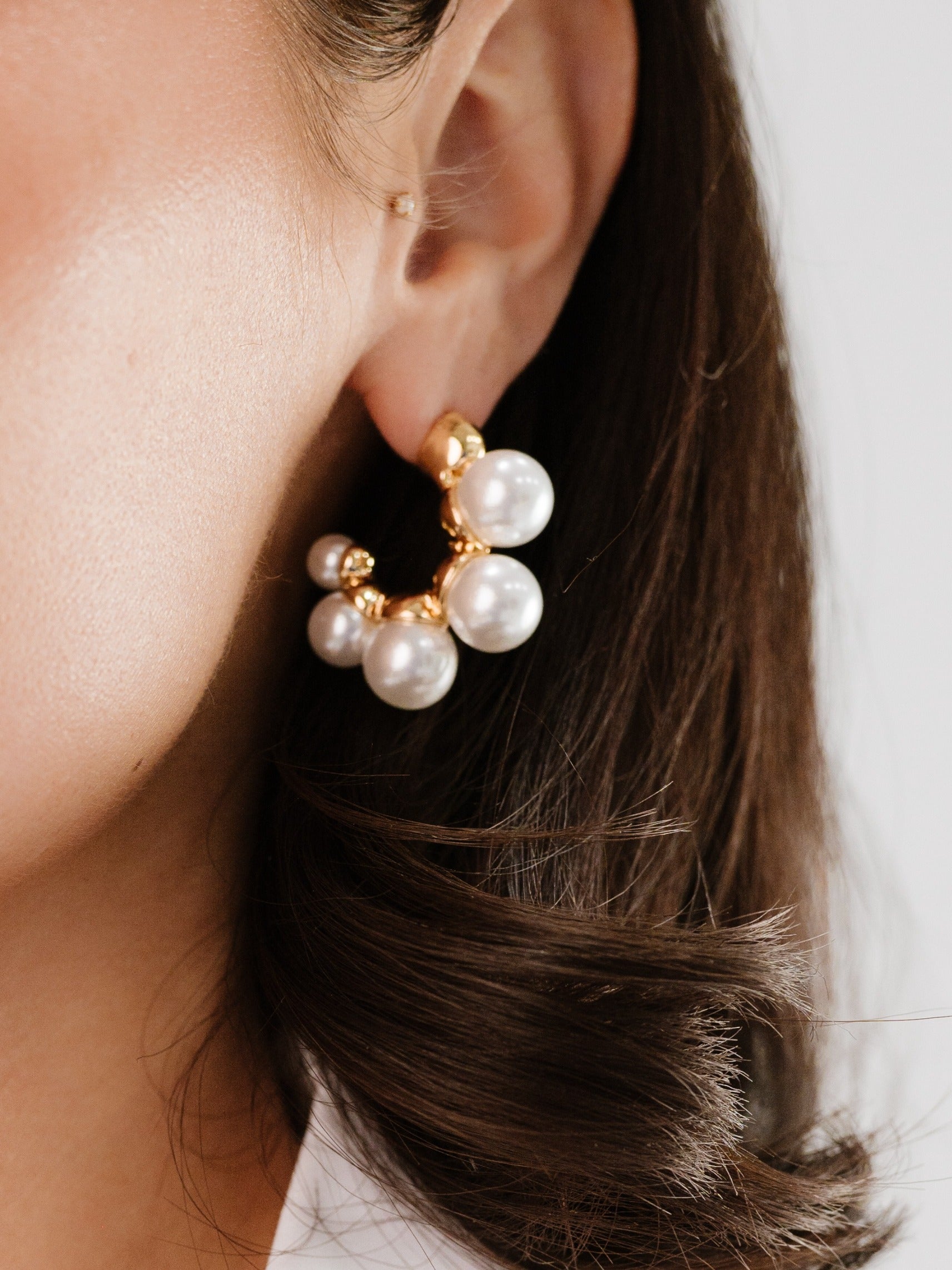 Five Pearls Hoop Earrings - Elegant Dangle Earrings for Women, 925 Sterling Silver Pearl Jewelry | Perfect for Weddings, Parties & Everyday Wear