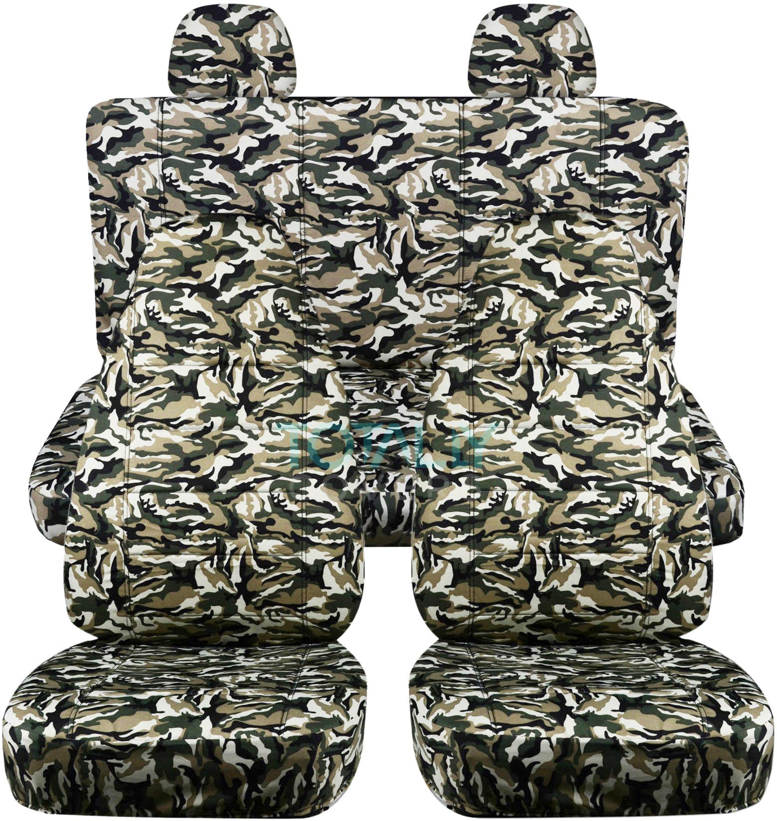 Beige & Green Camouflage Car Seat Covers Full Set with 2 Rear Headrest Covers - Universal Fit for Cars, Trucks, Vans, RVs & SUVs (22 Prints) - Durable Protection for Off-Roading, Hunting & Outdoor Adventures