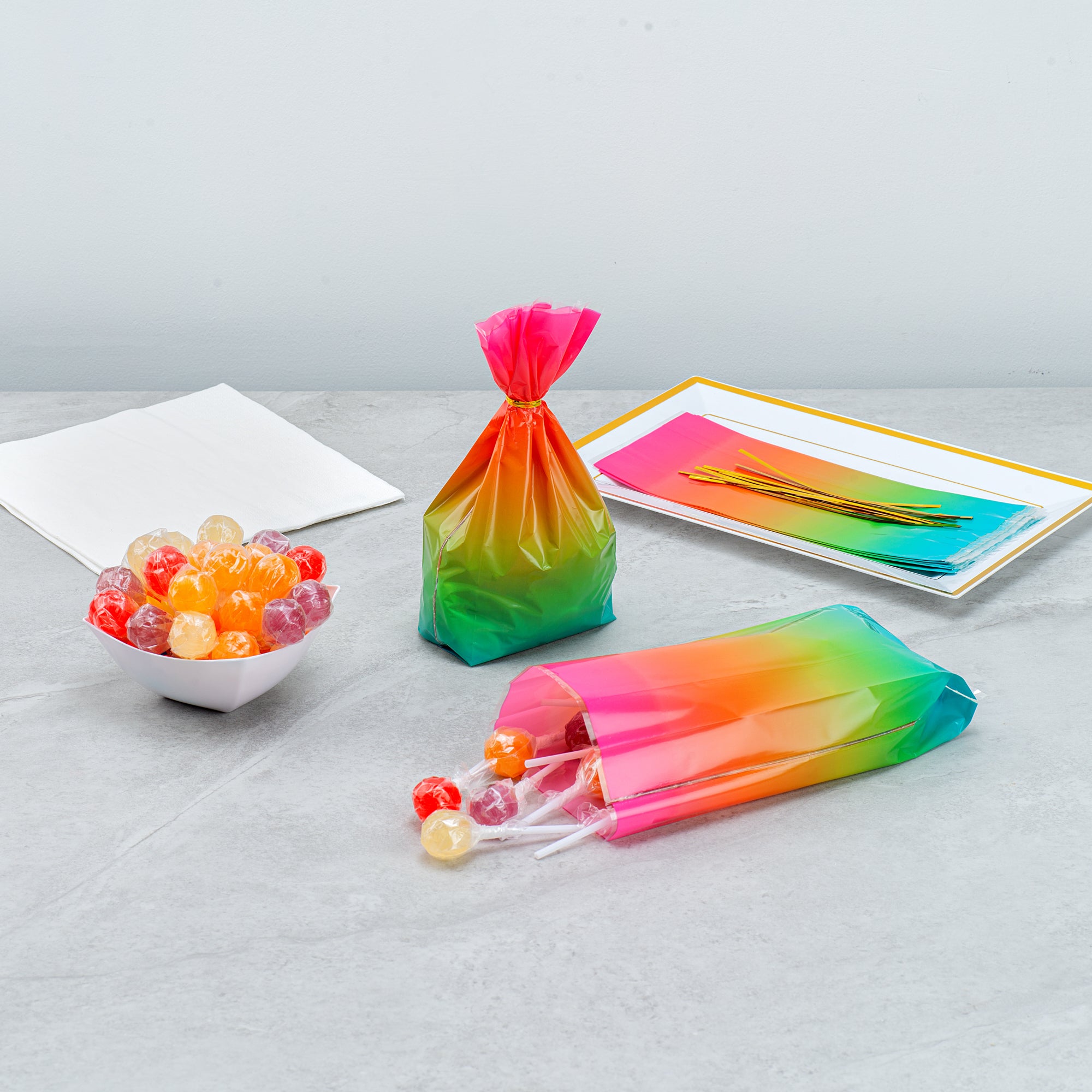 Rainbow Ombre Plastic Candy Bags - 4 x 2 x 9.5 Inches Gusseted Stand-Up Pouches (4000 Count Bulk Box) - Perfect for Candy Packaging, Party Favors & Retail Display
