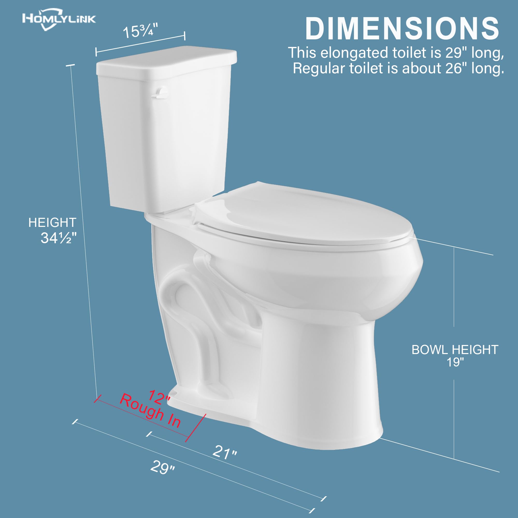 19 Inch Tall Toilet for Seniors & ADA Compliant - High Height Elongated Bowl (20