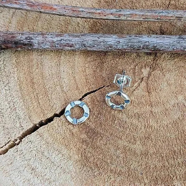Sterling Silver Stamped Circle Post Earrings for Women - Small Hoop Earrings for Everyday Wear, Gift, and Casual Outfits