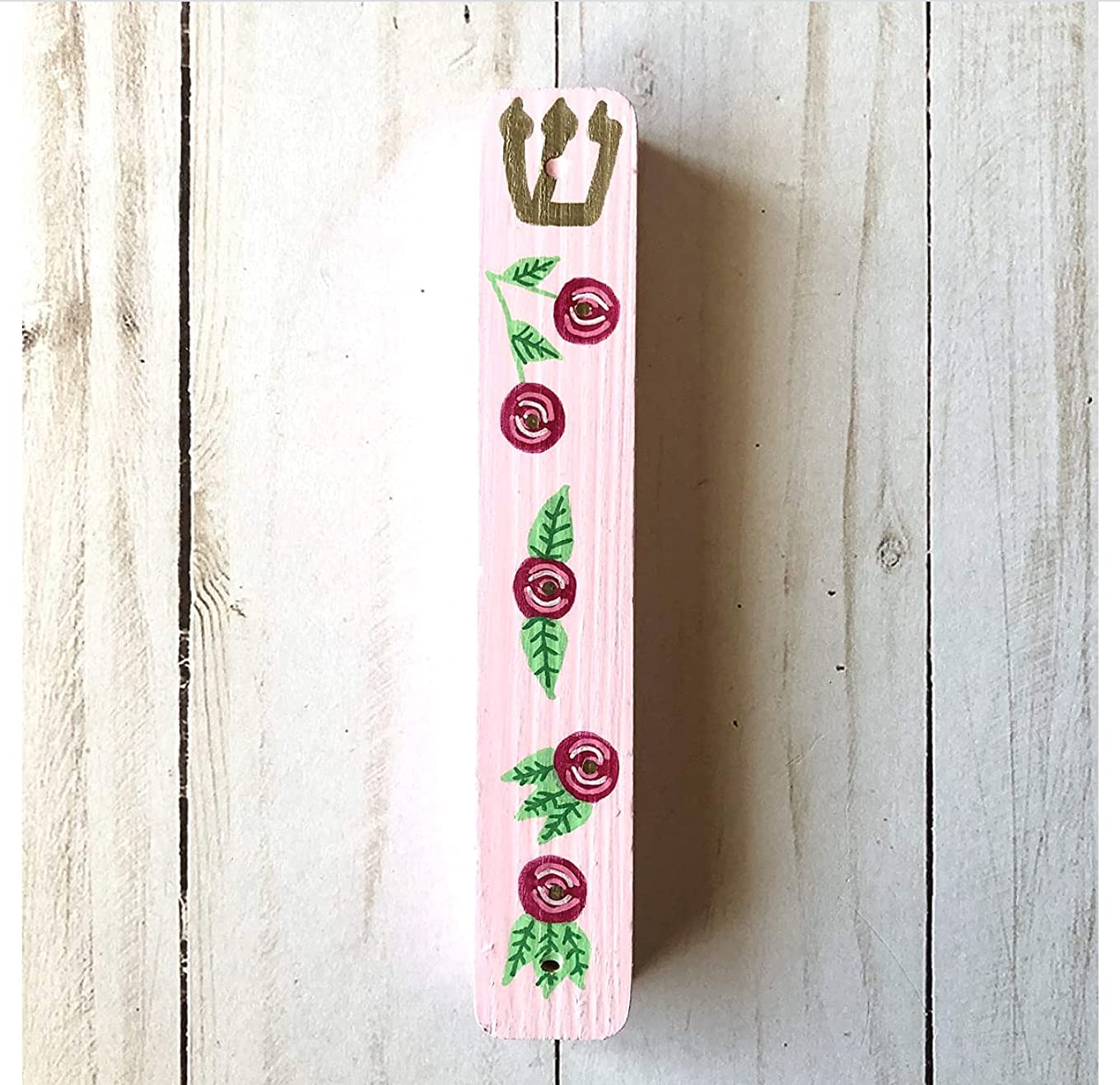 Jewish Baby Girl Naming Gift - Pink Roses Design Mezuzah with Kosher Scroll | Unique Judaica Present for Birthdays, Baby Showers & Jewish Celebrations