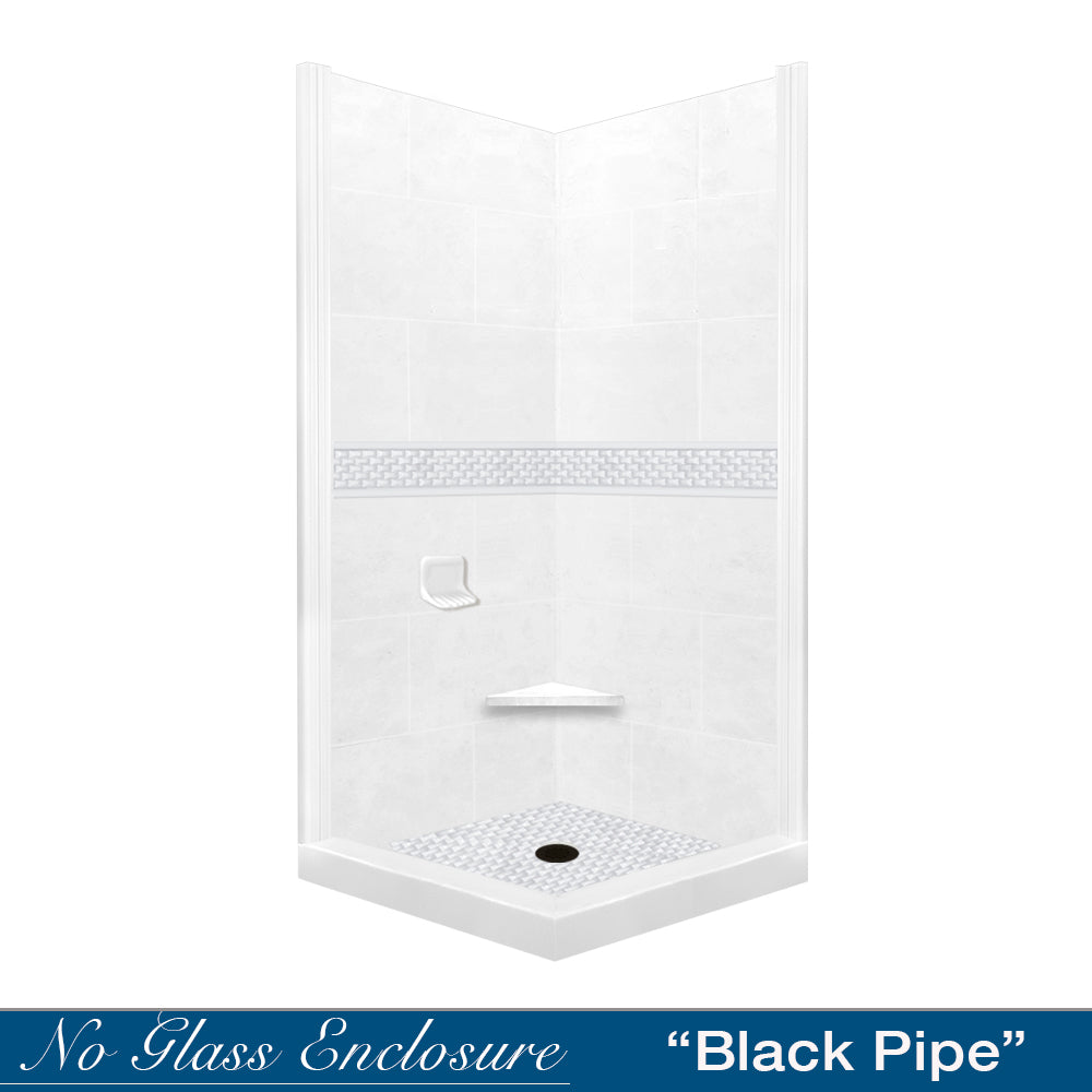 DIY Shower Remodel Kit - Natural Buff Sistine Stone & Jewel Stone Accent for Bathroom Corner | Waterproof Tile Alternative for Shower Walls & Bathtub Surrounds