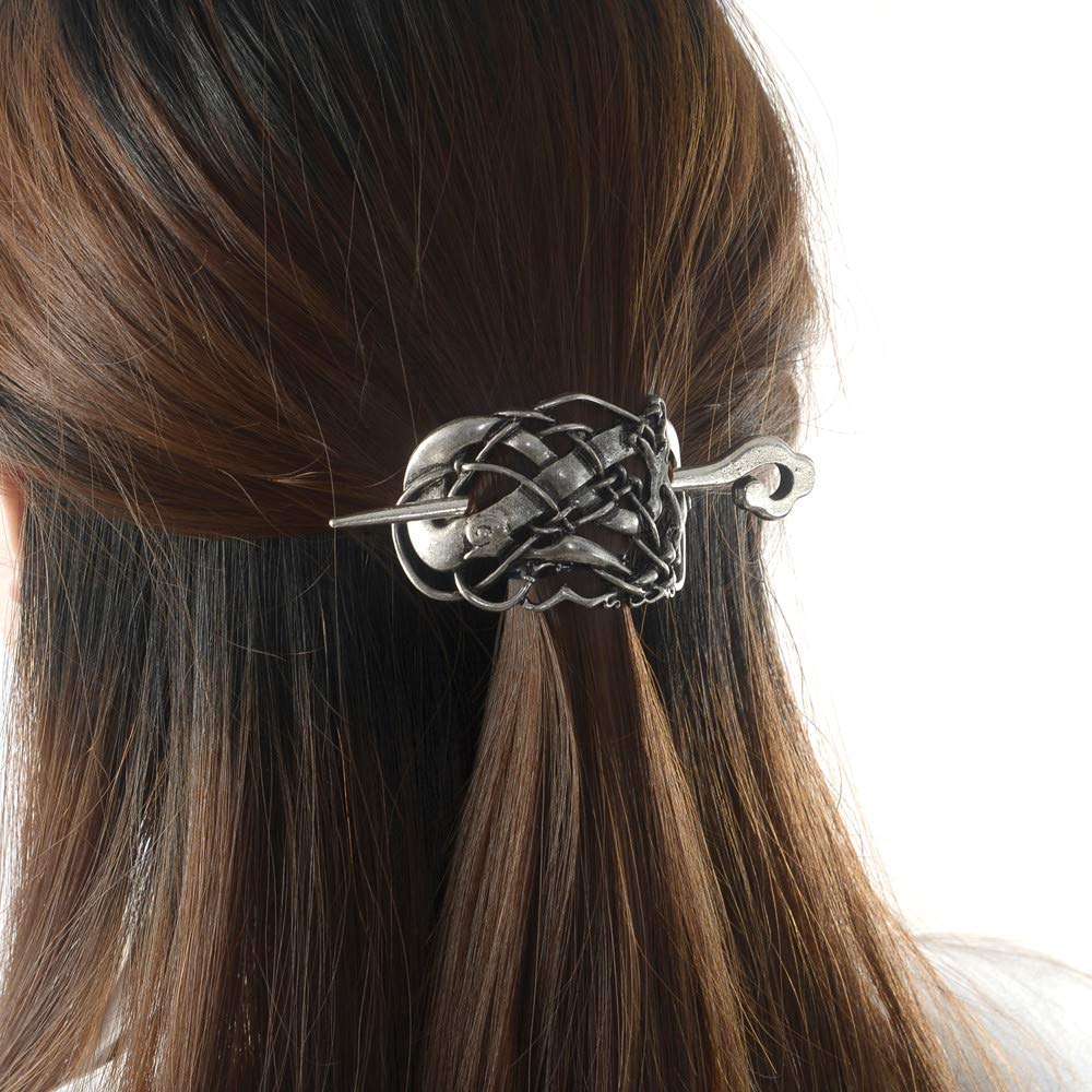 Viking Celtic Hair Sticks for Women - Handmade Wooden Hairpins for Long Hair, Medieval Hair Accessories, Irish Hair Clips (Natural Grain) - Perfect for Cosplay, Renaissance Fairs & Boho Hairstyles