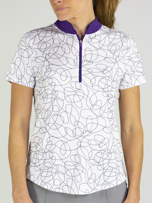 Jofit Women's Short Sleeve Printed Mock Neck Blouse - Sierra Swirl Pattern #GT410 SSW | Casual Office Wear & Summer Outfits