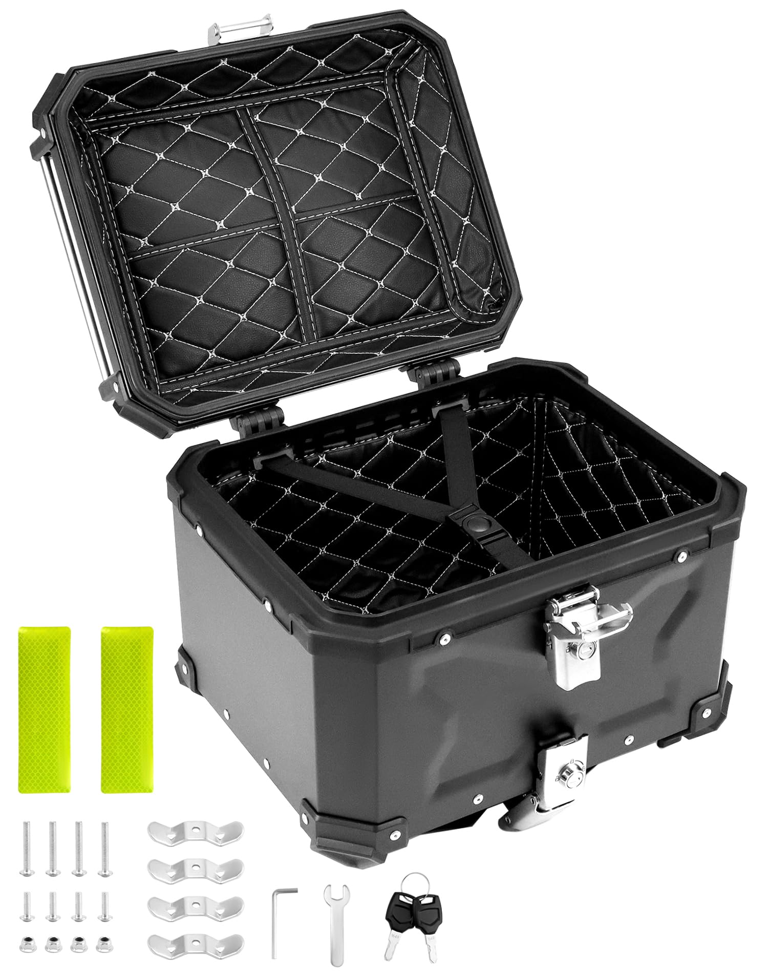 QWORK 45L Waterproof Motorcycle Top Case - Secure Aluminum Storage Box for Helmets & Luggage on Touring Rides