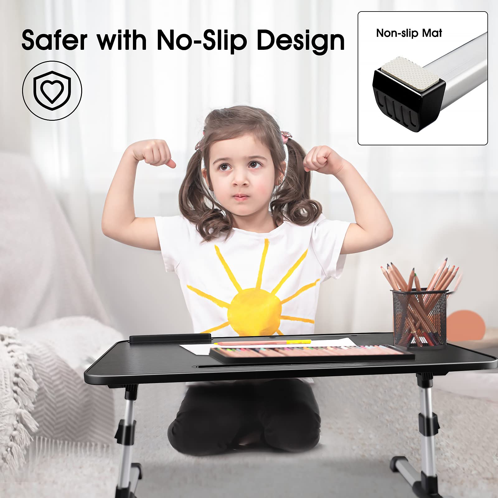 Adjustable Laptop Stand for Bed & Couch - Ergonomic Laptop Lap Desk with Tablet Holder & Storage Drawer - Fits 15.6