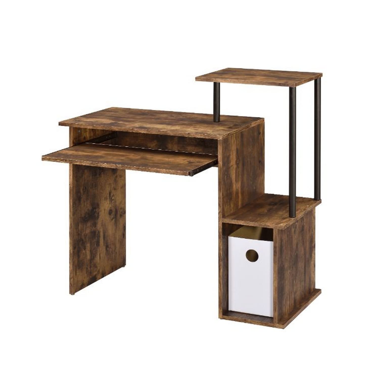 Benjara Computer Desk with Built-in Bookshelf - Brown & Black Home Office Desk for Study, Work, or Gaming - Space-Saving Workstation with Storage Shelf