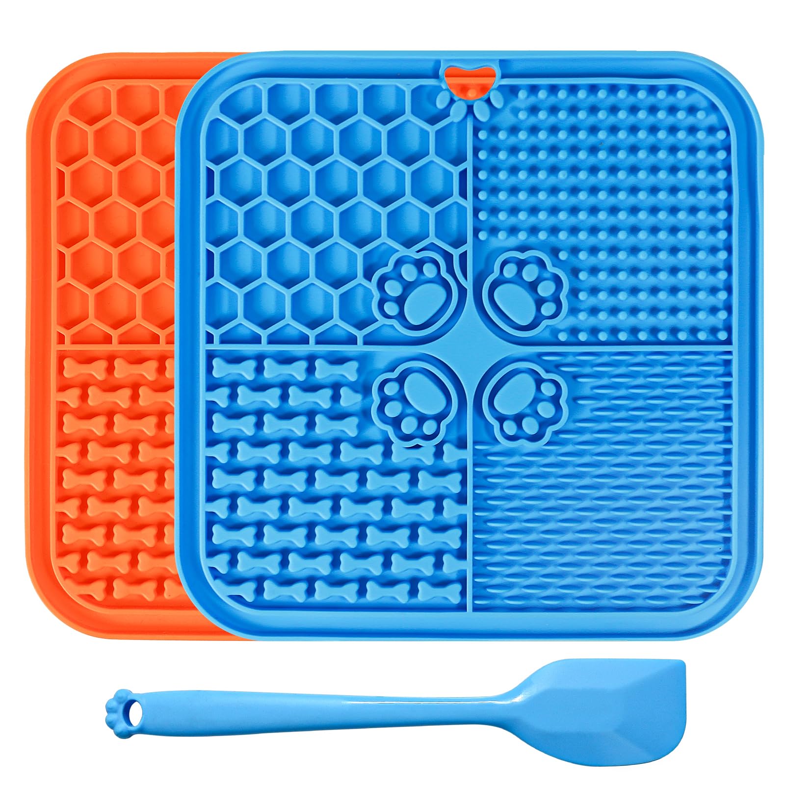 Dog Lick Mat with Suction Cups - 2 Pack Slow Feeder & Anxiety Relief Mat for Dogs and Cats - Non-Slip Pet Food Bowl for Bathing, Grooming, and Enrichment Toys (Blue & Orange) - Perfect for Stress Relief, Mealtime Fun, and Pet Care Routine