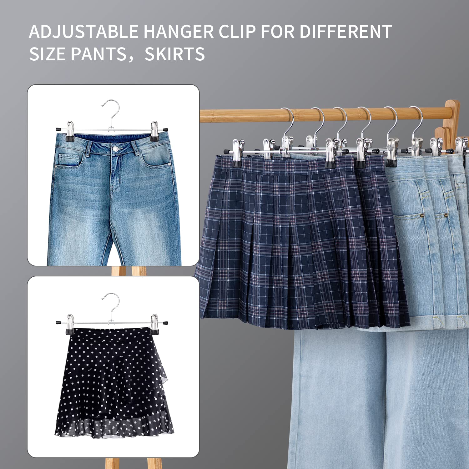 50 Pack Heavy Duty Metal Pants Hangers with Clips - Space Saving Non-Slip Skirt & Shorts Hangers for Women & Men - Perfect for Closet Organization, Jeans, Trousers & Wardrobe Storage (Black, 12 Inch)