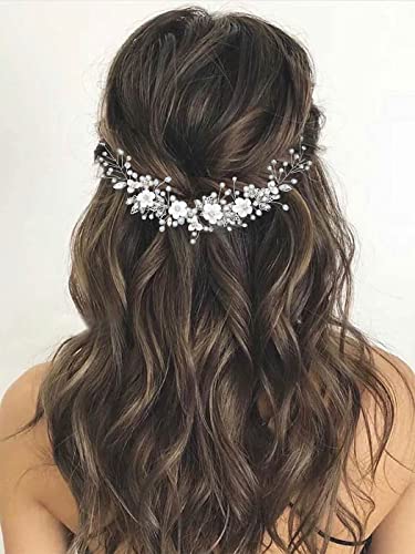 Gorais Silver Crystal Pearl Wedding Hair Vine - Elegant Bridal Headpiece for Women & Girls - Perfect for Weddings, Prom, Parties & Special Occasions