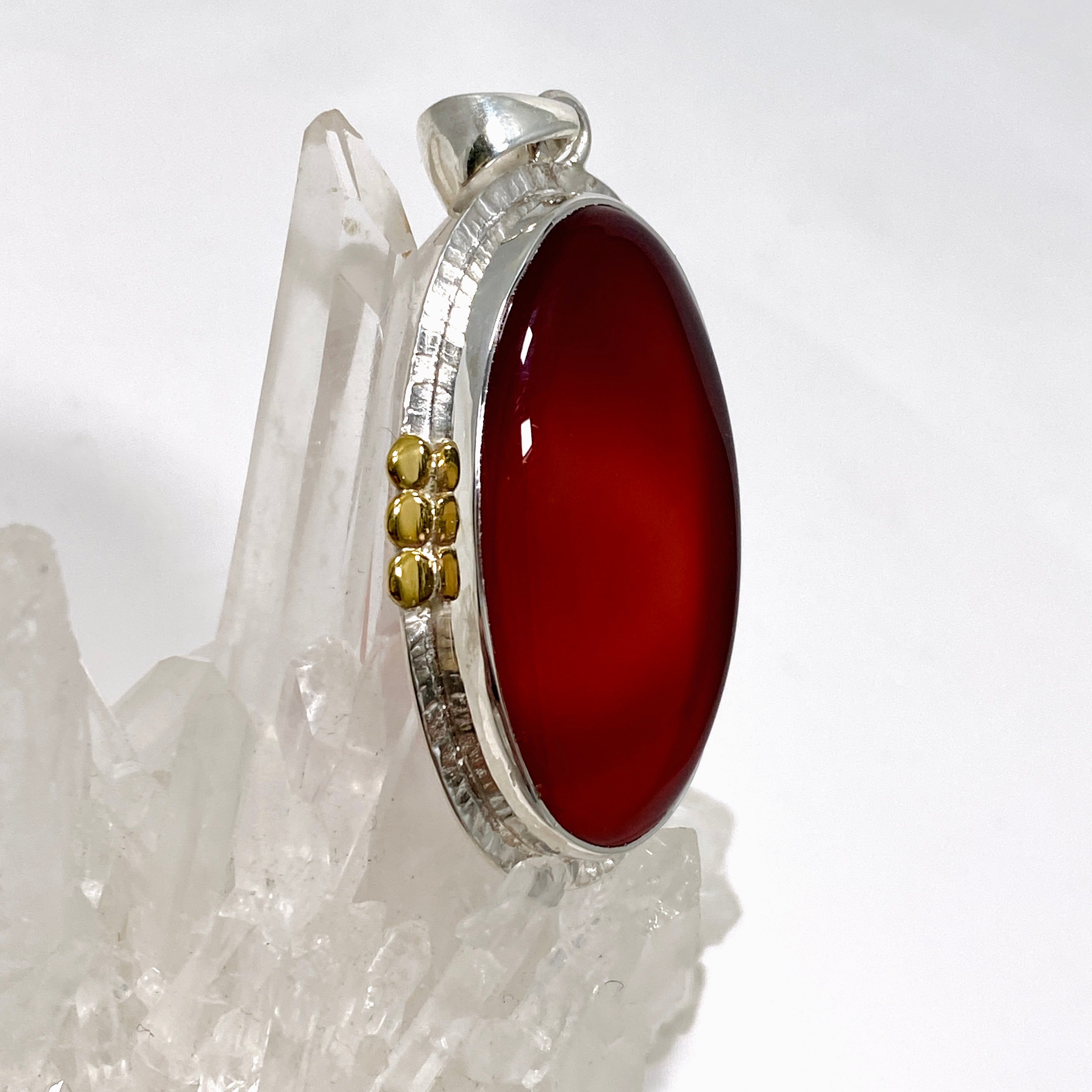 Natural Carnelian Oval Pendant with Brass Decorative Setting - Handmade Gemstone Jewelry for Women - Perfect for Spiritual Healing, Meditation & Boho Fashion Accessories