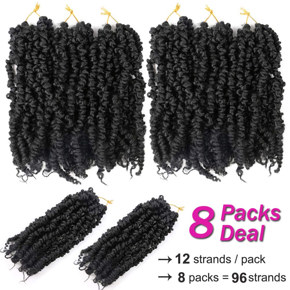 8 Packs 10inch Pre-Twisted Passion Twist Crochet Braids - 96 Strands Synthetic Hair Extensions (1B Black) for Protective Styles & Bob Hairstyles | Perfect for Daily Wear, Parties & Salon Styling