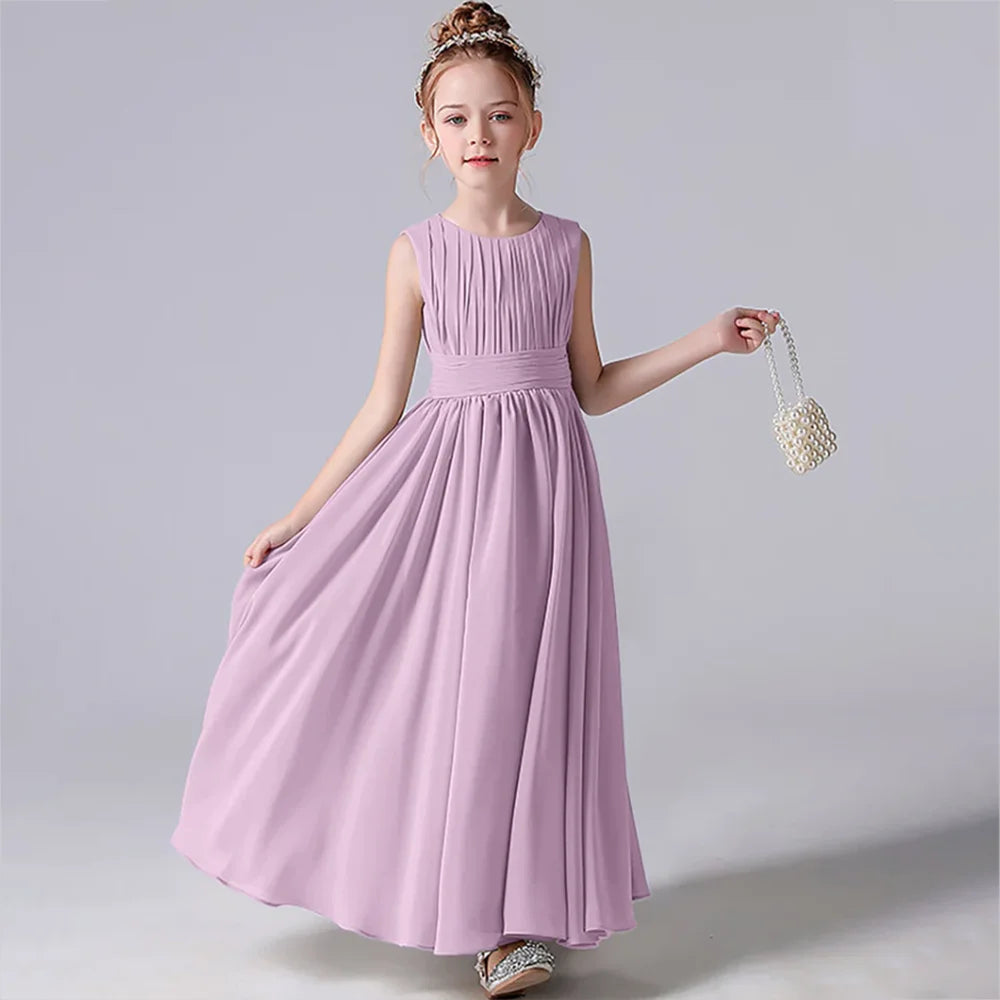 Elegant Pleated Flower Girl Dress with Sash - Girls Wedding Party Pageant Gown for Special Occasions | Perfect for Weddings, Birthday Parties, and Pageants