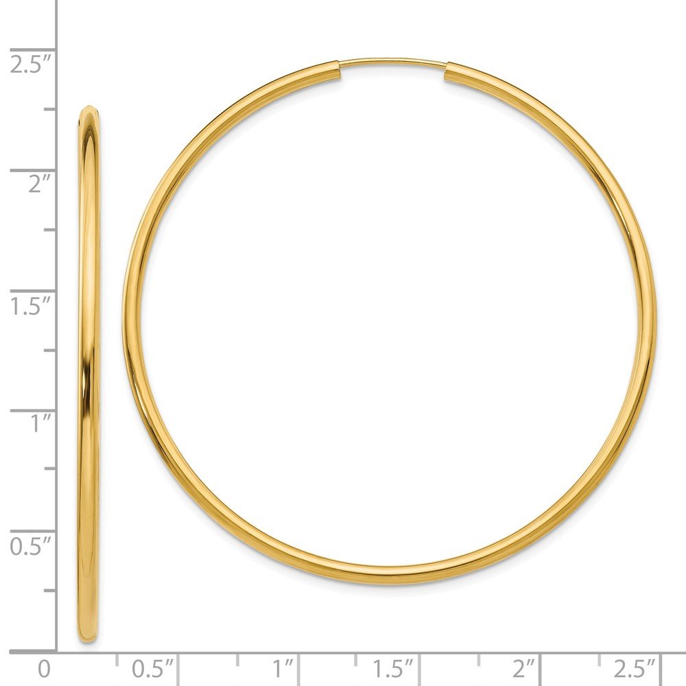 14K Yellow Gold Polished Round Endless 2mm Hoop Earrings for Women - Minimalist Dainty Everyday Jewelry Gift for Her - Perfect for Work, Date Night & Special Occasions