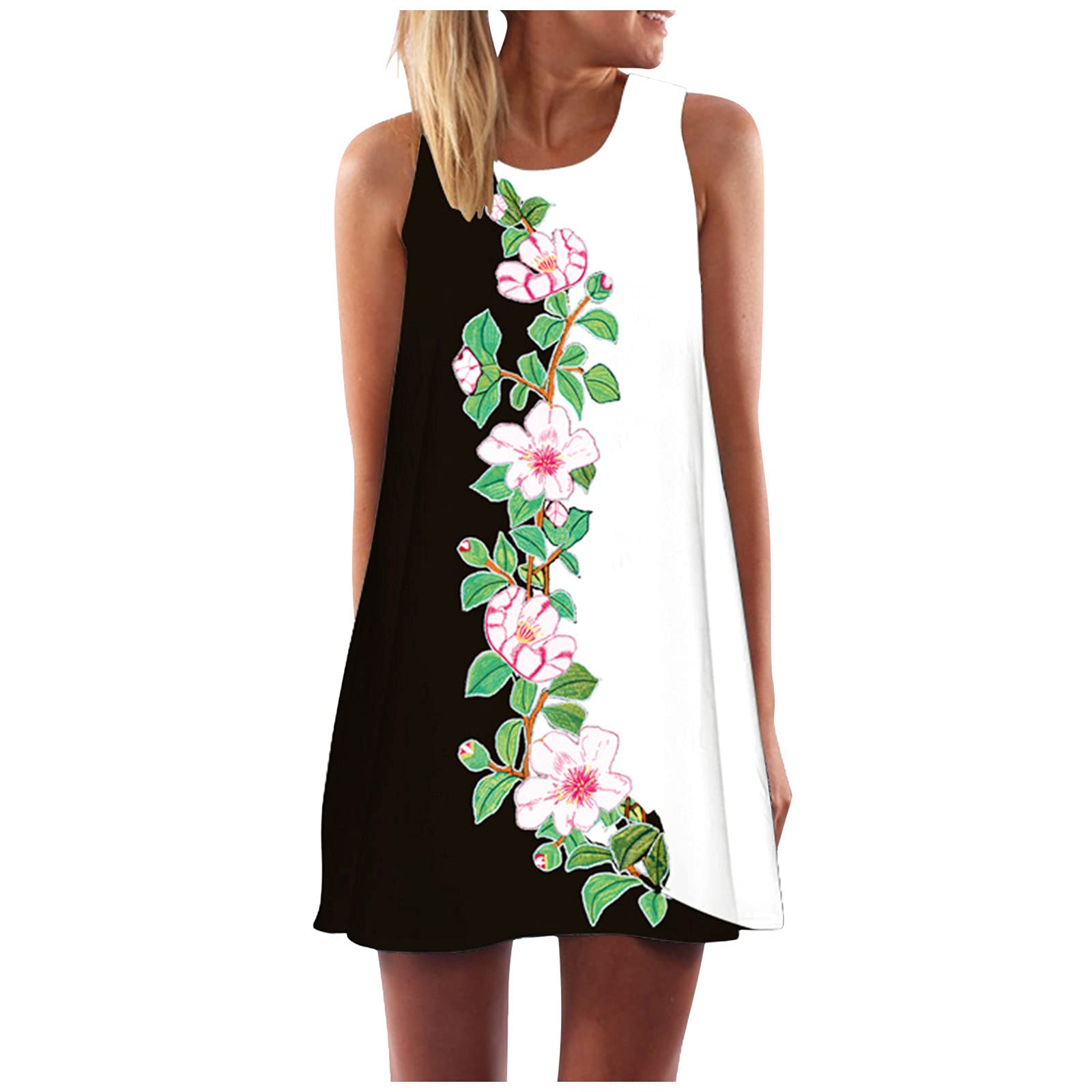 Vintage Boho Floral Print Sleeveless Mini Dress for Women - Summer Beach Dress, Casual Maxi House Dress for Vacations, Pool Parties & Boho Chic Outfits