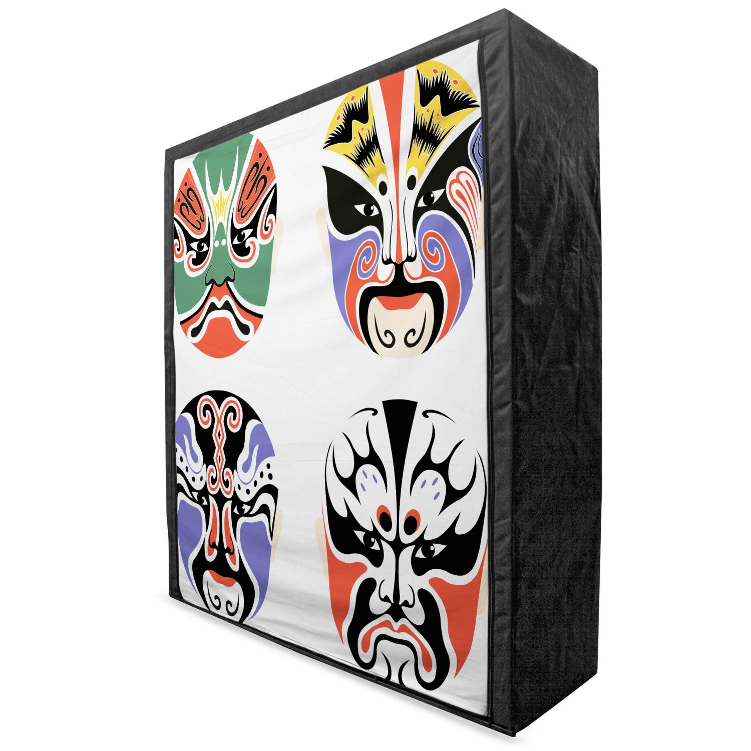 Ambesonne Kabuki Portable Fabric Wardrobe - Traditional Chinese Opera Art Design, 59 Inch Clothing Organizer with Shelves for Bedroom, Closet Storage & Home Decor | Perfect for Small Spaces, Dorm Rooms & Guest Rooms