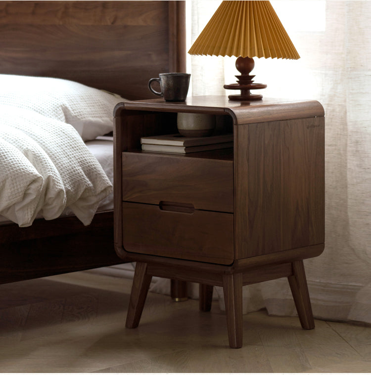 Premium Black Walnut & Ash Solid Wood Modern Nightstand - Stylish Bedside Table for Bedroom, Living Room, or Office