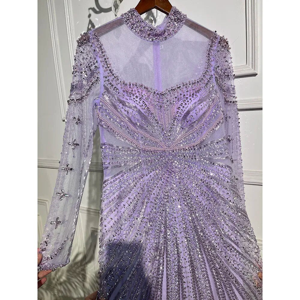 Luxury Dubai Arabic Evening Dresses for Women - Serene Hill Nude Muslim Beaded Tassel Mermaid Gown for Wedding, Party & Special Occasions | Elegant Formal Wear for Bridal, Evening Events & Celebrations