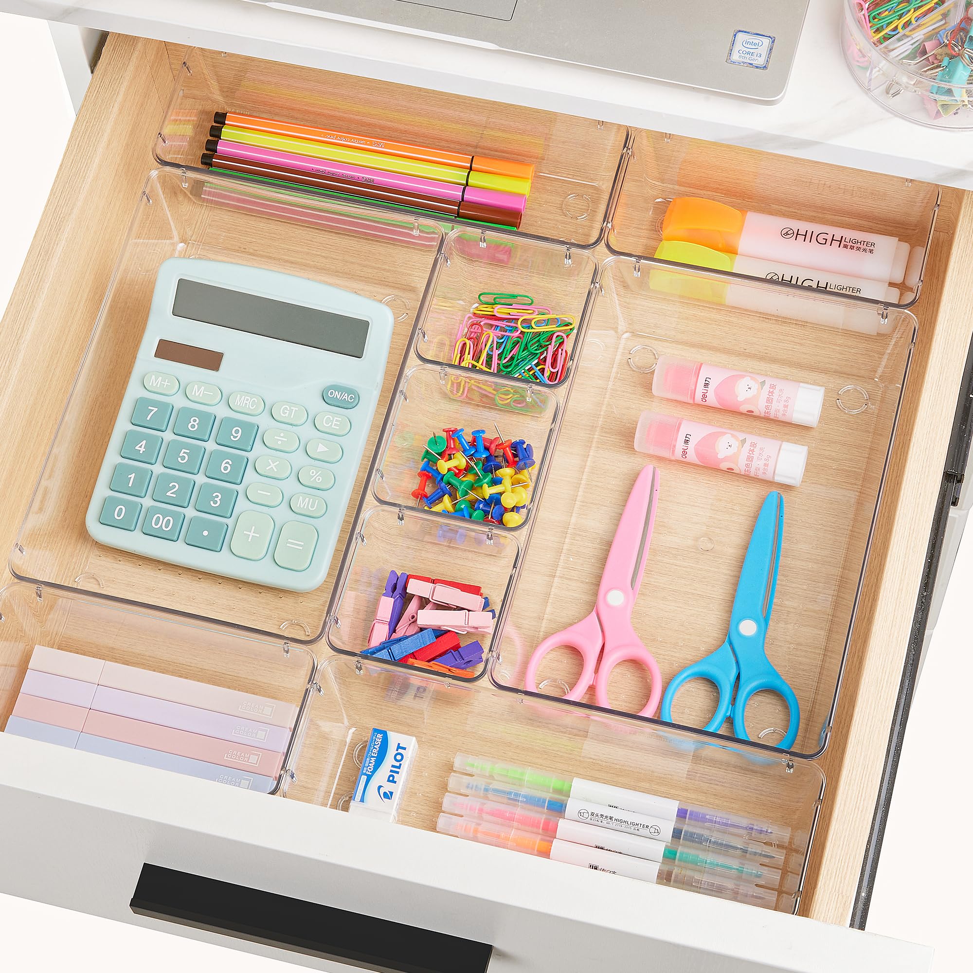 Vtopmart 25-Piece Clear Plastic Drawer Organizer Set - 4-Size Versatile Storage Bins for Makeup, Bathroom, Kitchen & Office - Perfect for Vanity, Bedroom Drawers & Utensil Organization (Home & Office Use)