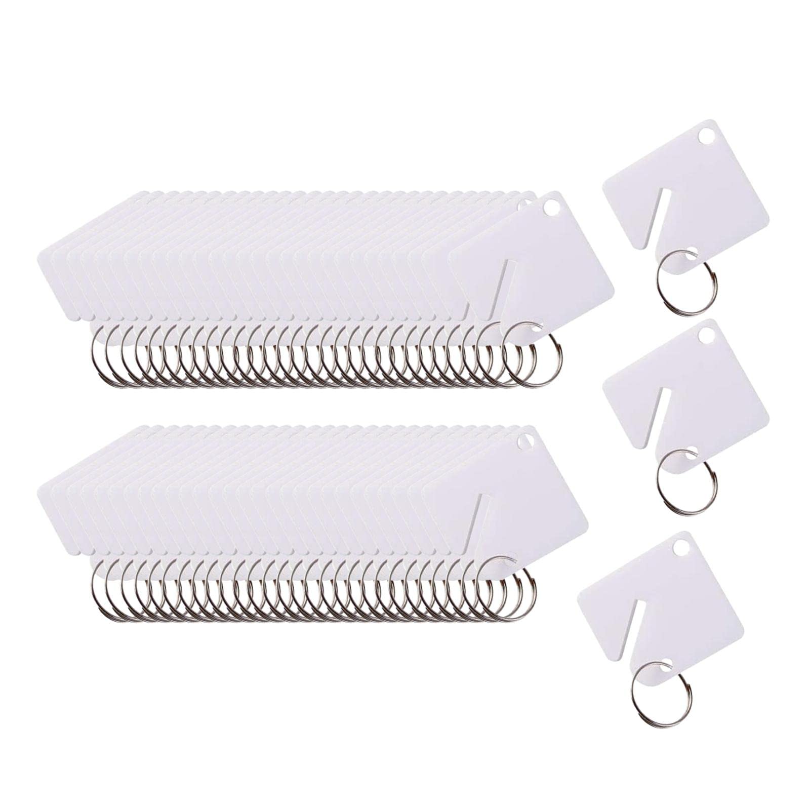 60-Pack Durable White Slotted Key Tags with Hooks - Permanent Marker Ready Bulk Keychain ID Tags for Address Labels & Keyring Organization (Home, Office, School Use)